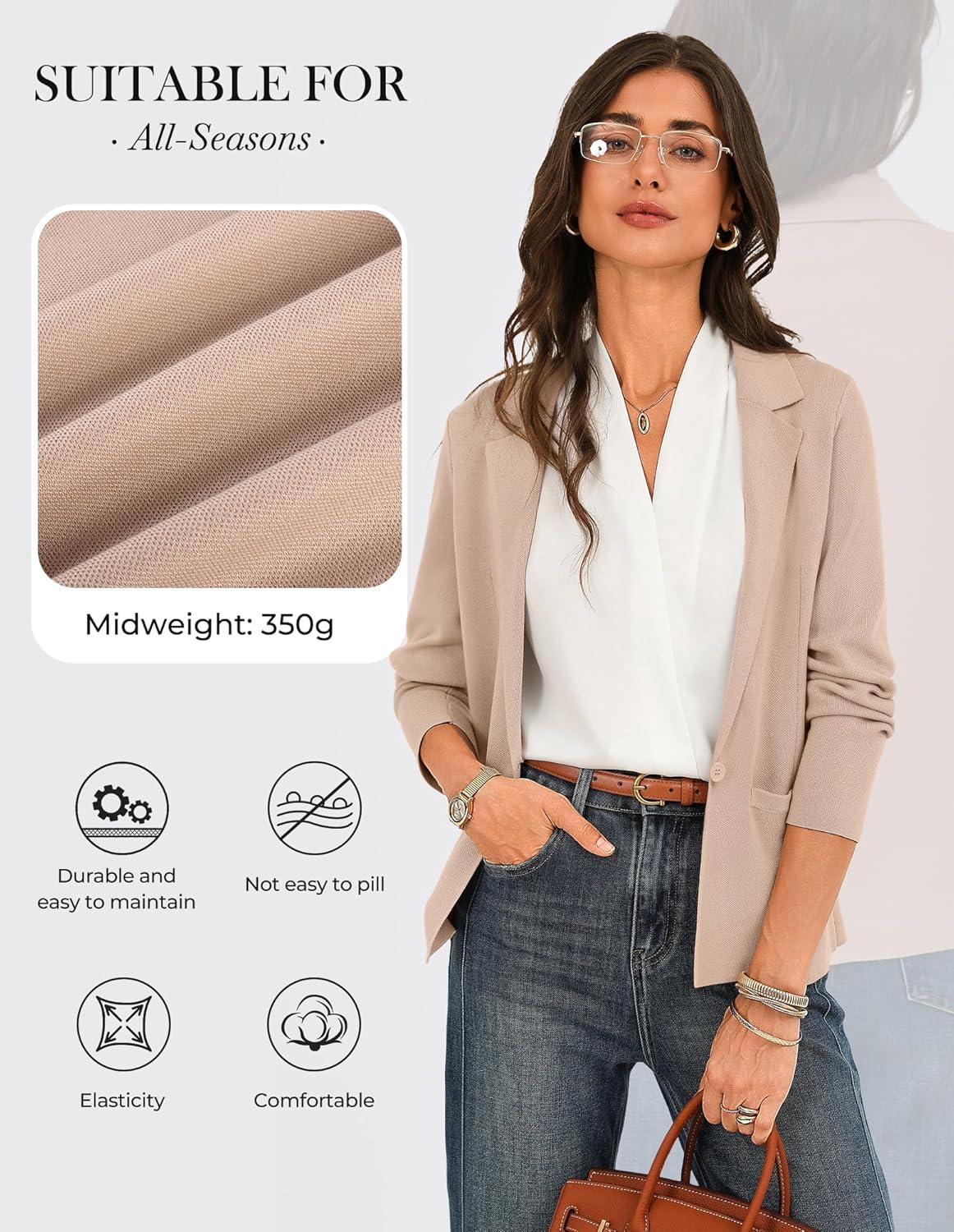 imageGRACE KARIN Women Sweater Blazer Business Casual 2026 Knit Suit Jackets Long Sleeve Lightweight Cardigan Work OfficeApricot