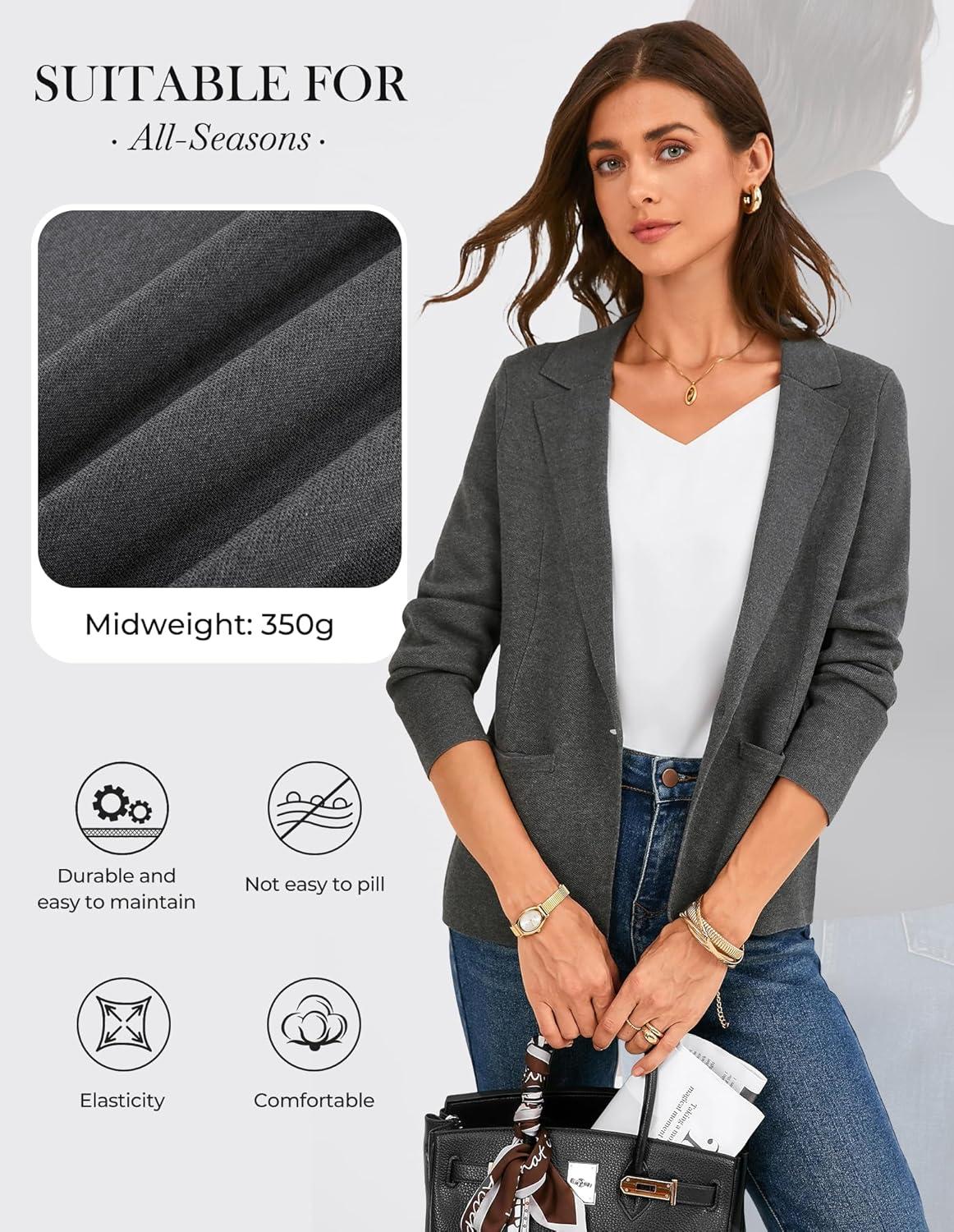 imageGRACE KARIN Women Sweater Blazer Business Casual 2026 Knit Suit Jackets Long Sleeve Lightweight Cardigan Work OfficeDark Gray