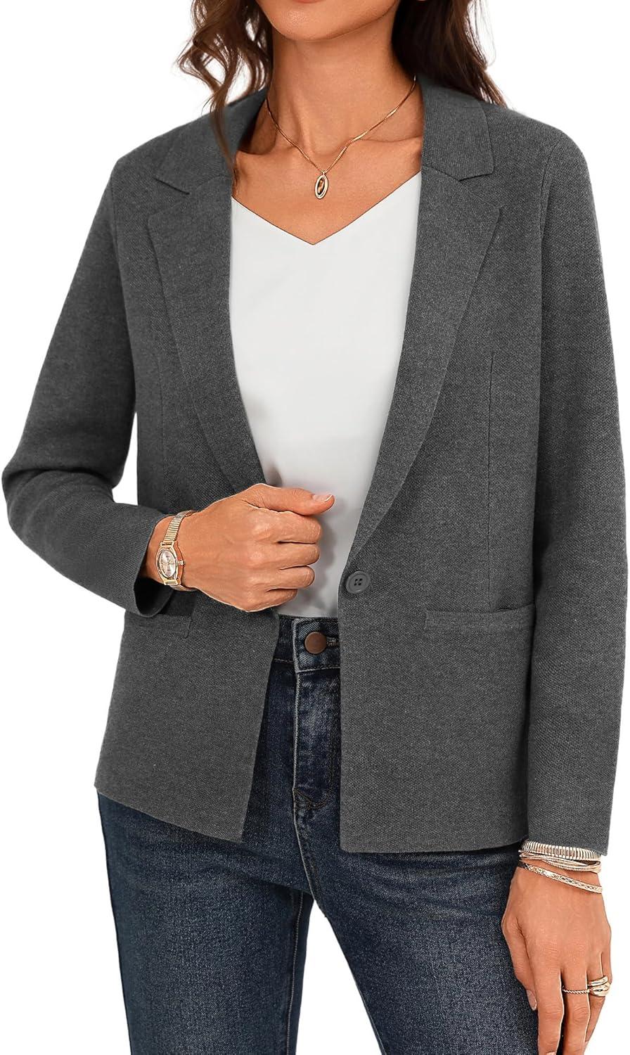 imageGRACE KARIN Women Sweater Blazer Business Casual 2026 Knit Suit Jackets Long Sleeve Lightweight Cardigan Work OfficeDark Gray