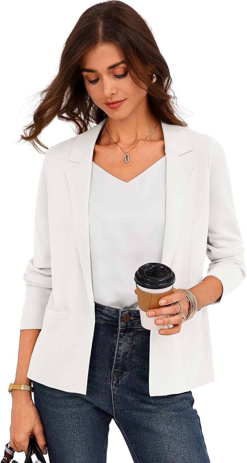 imageGRACE KARIN Women Sweater Blazer Business Casual 2026 Knit Suit Jackets Long Sleeve Lightweight Cardigan Work OfficeIvory White
