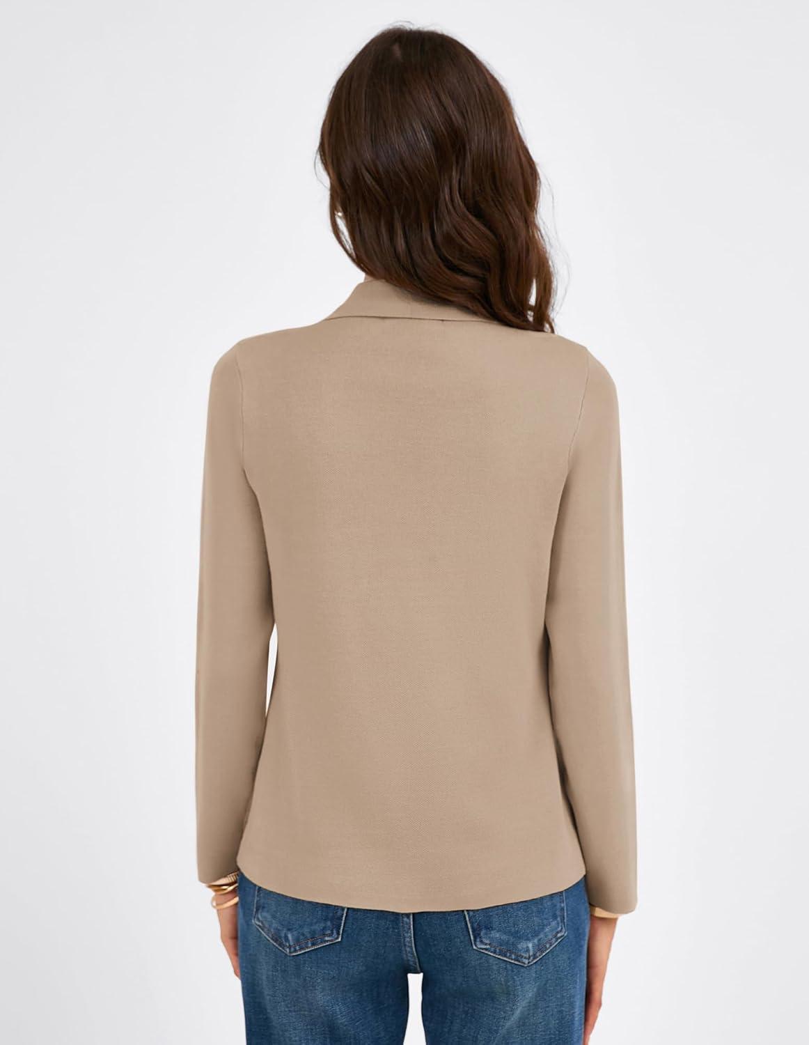imageGRACE KARIN Women Sweater Blazer Business Casual 2026 Knit Suit Jackets Long Sleeve Lightweight Cardigan Work OfficeKhaki