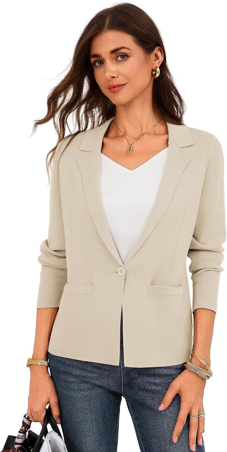 imageGRACE KARIN Women Sweater Blazer Business Casual 2026 Knit Suit Jackets Long Sleeve Lightweight Cardigan Work OfficeLight Beige