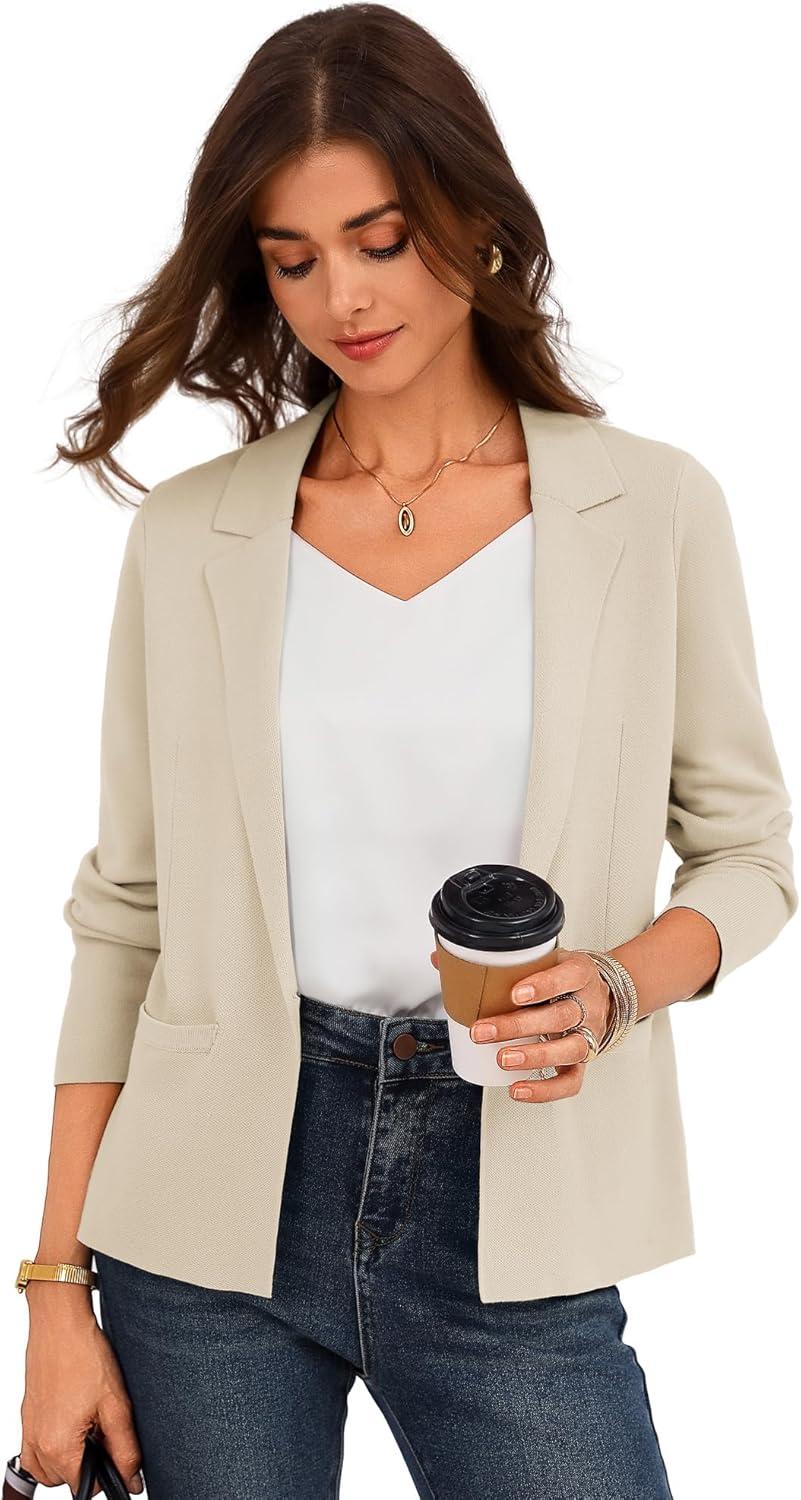 imageGRACE KARIN Women Sweater Blazer Business Casual 2026 Knit Suit Jackets Long Sleeve Lightweight Cardigan Work OfficeLight Beige