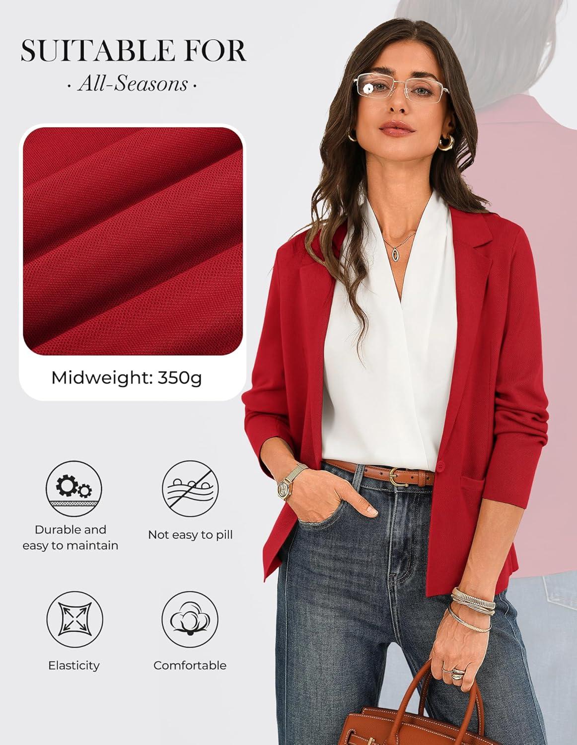 imageGRACE KARIN Women Sweater Blazer Business Casual 2026 Knit Suit Jackets Long Sleeve Lightweight Cardigan Work OfficeRed
