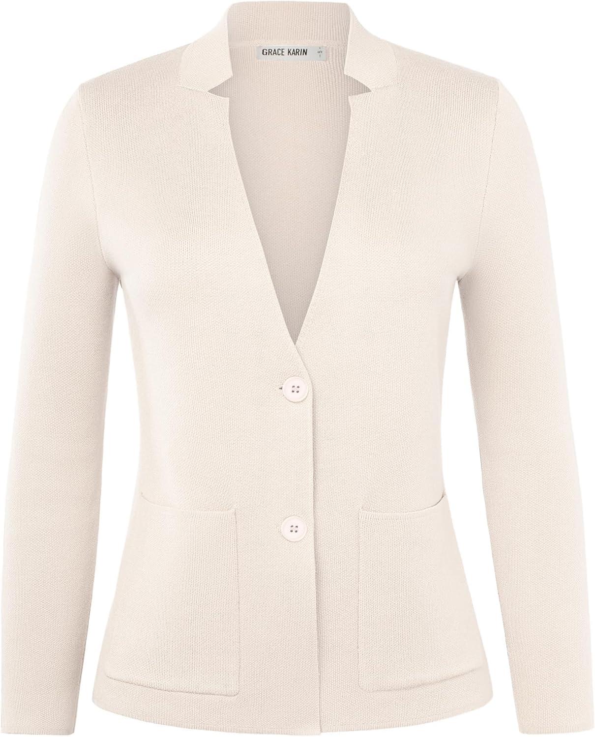 imageGRACE KARIN Women Sweater Blazer Business Casual Knit Cardigan 2026 Long Sleeve Suit Jackets Work Blazers with PocketsBeige