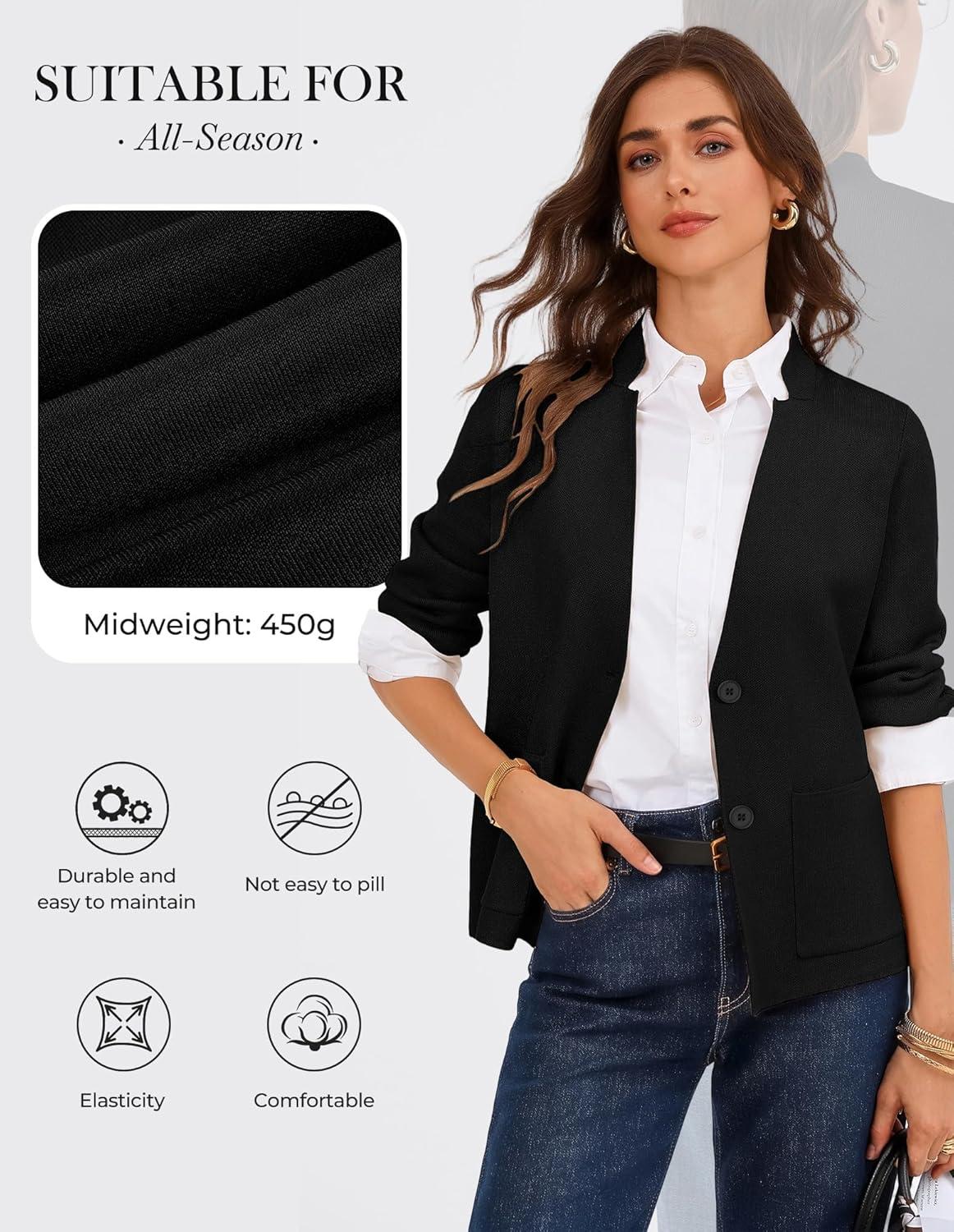 imageGRACE KARIN Women Sweater Blazer Business Casual Knit Cardigan 2026 Long Sleeve Suit Jackets Work Blazers with PocketsBlack