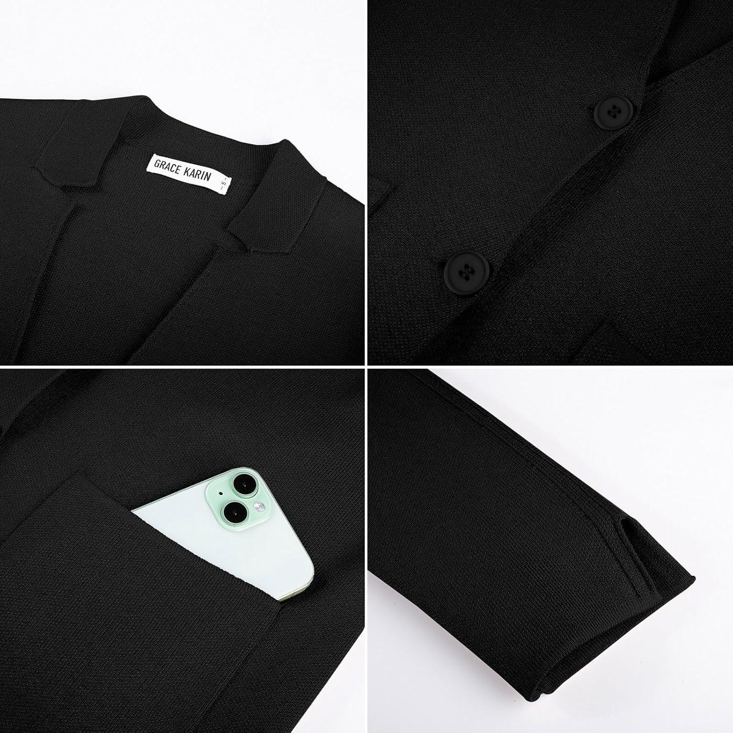 imageGRACE KARIN Women Sweater Blazer Business Casual Knit Cardigan 2026 Long Sleeve Suit Jackets Work Blazers with PocketsBlack