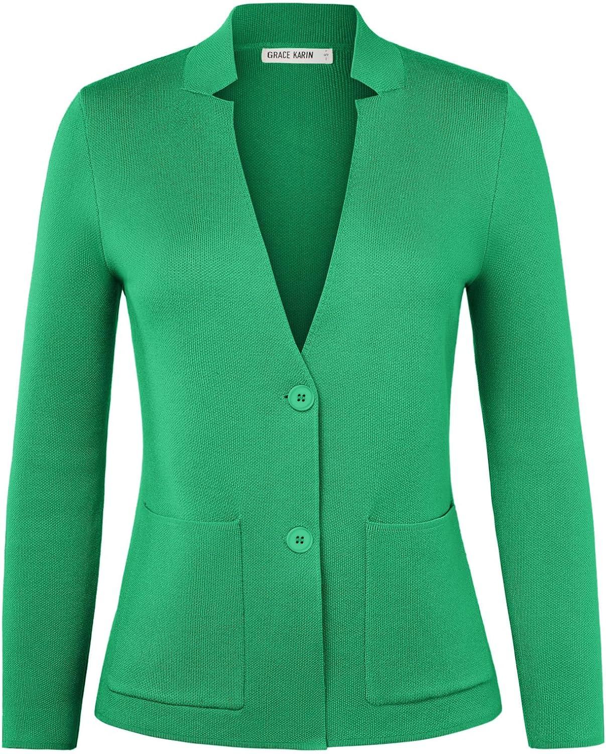 imageGRACE KARIN Women Sweater Blazer Business Casual Knit Cardigan 2026 Long Sleeve Suit Jackets Work Blazers with PocketsGreen