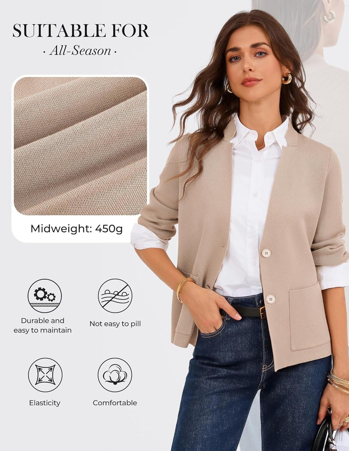 imageGRACE KARIN Women Sweater Blazer Business Casual Knit Cardigan 2026 Long Sleeve Suit Jackets Work Blazers with PocketsKhaki
