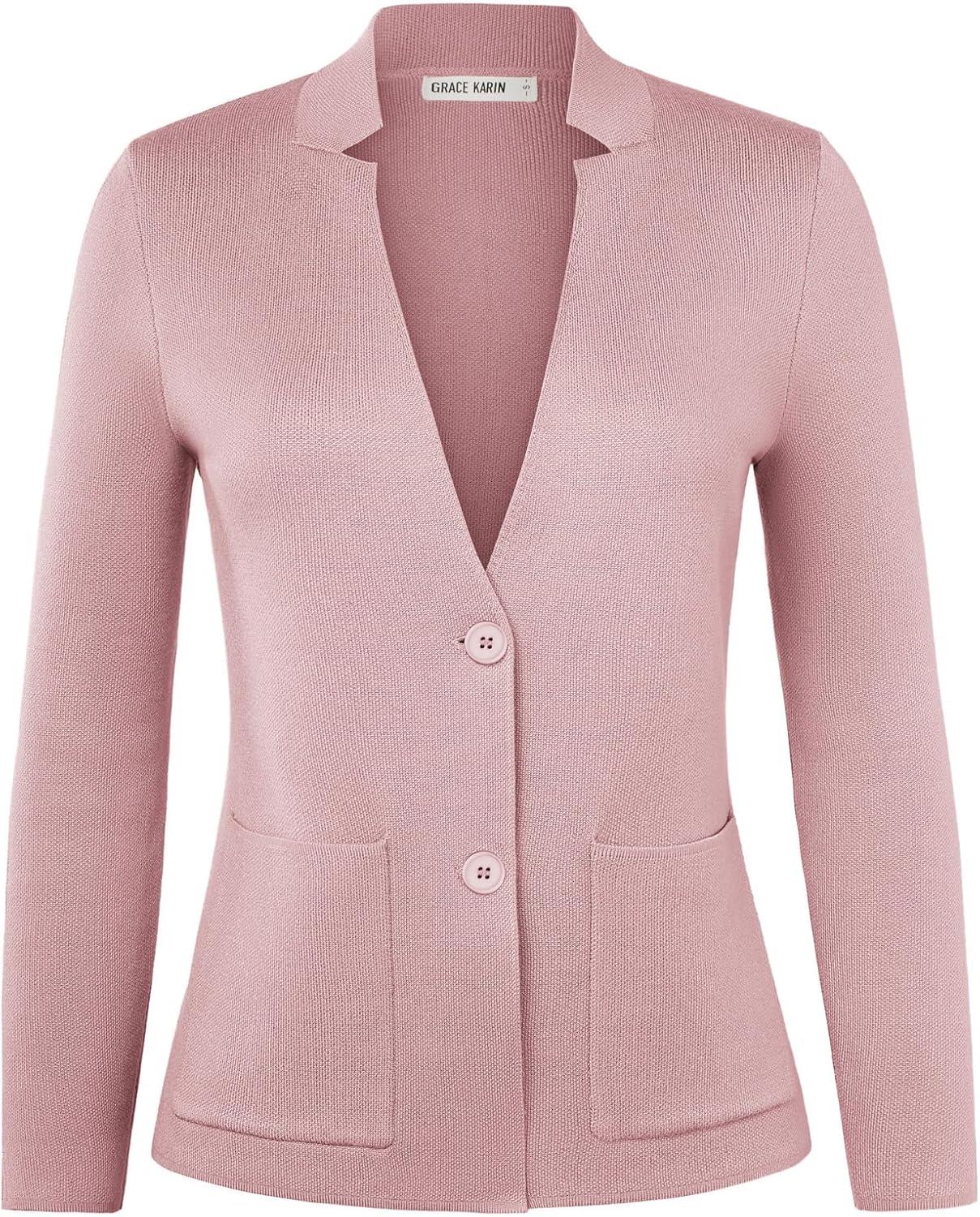 imageGRACE KARIN Women Sweater Blazer Business Casual Knit Cardigan 2026 Long Sleeve Suit Jackets Work Blazers with PocketsPink