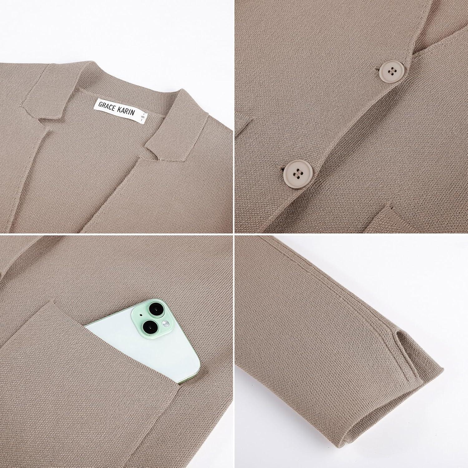 imageGRACE KARIN Women Sweater Blazer Business Casual Knit Cardigan 2026 Long Sleeve Suit Jackets Work Blazers with PocketsVintage Khaki