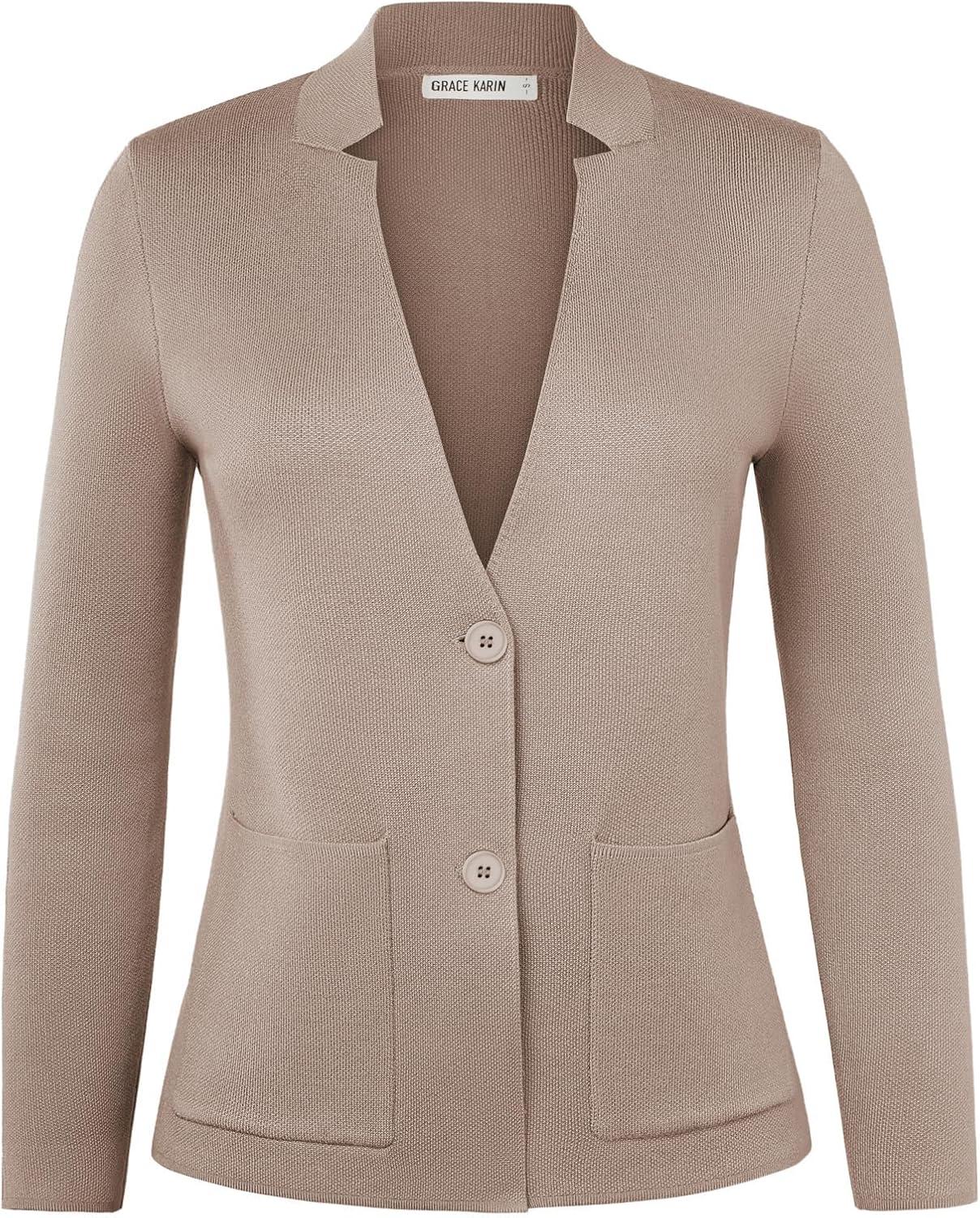 imageGRACE KARIN Women Sweater Blazer Business Casual Knit Cardigan 2026 Long Sleeve Suit Jackets Work Blazers with PocketsVintage Khaki