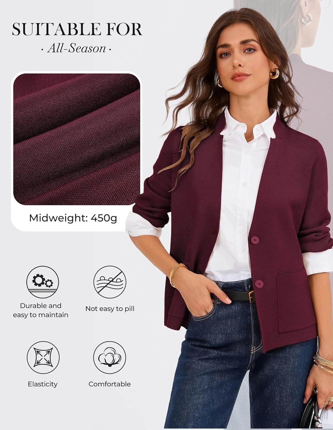 imageGRACE KARIN Women Sweater Blazer Business Casual Knit Cardigan 2026 Long Sleeve Suit Jackets Work Blazers with PocketsWine Red