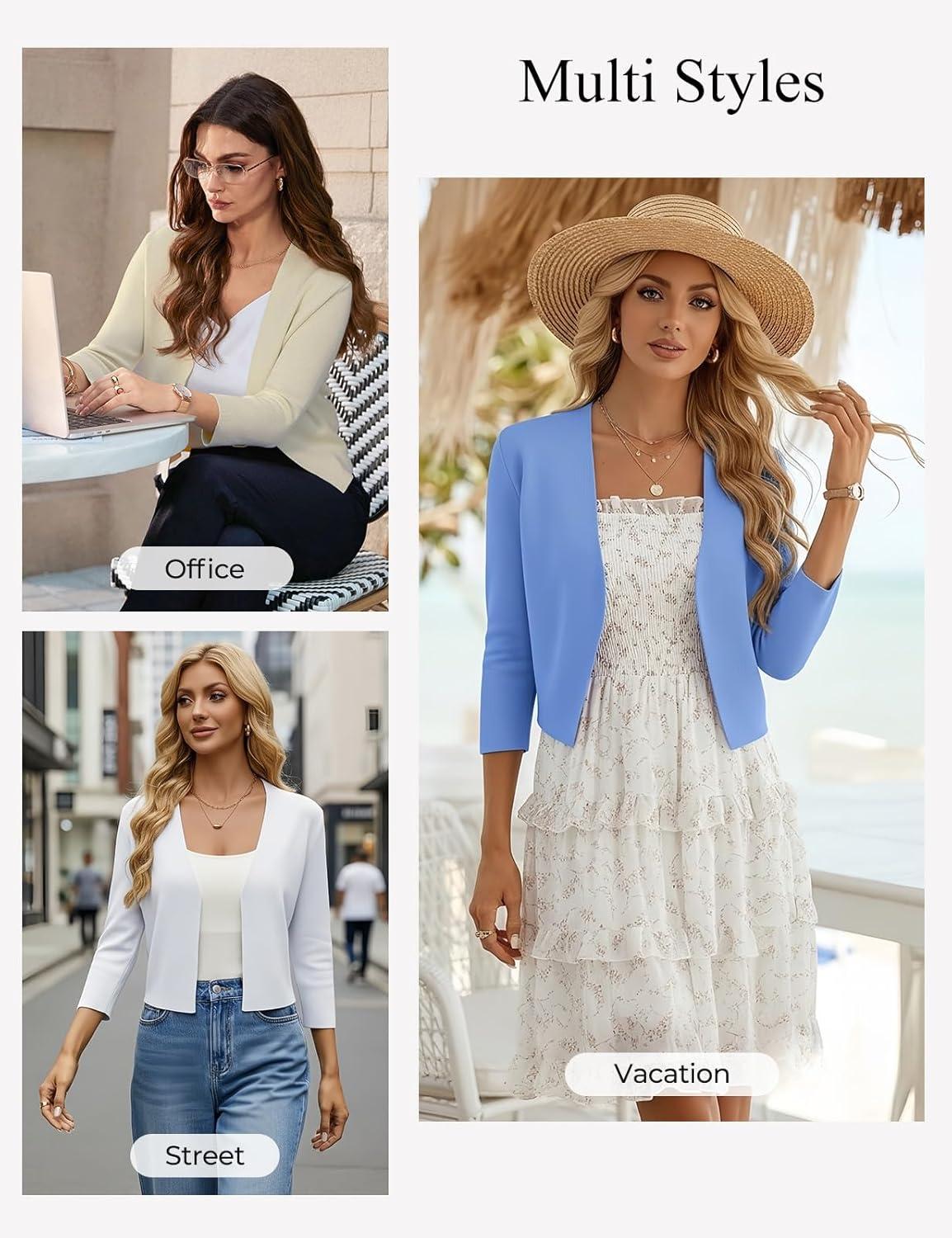 imageGRACE KARIN Womens 34 Sleeve Cropped Cardigan Sweater Lightweight Open Front Dressy Causal Shrug Spring FashionApricot