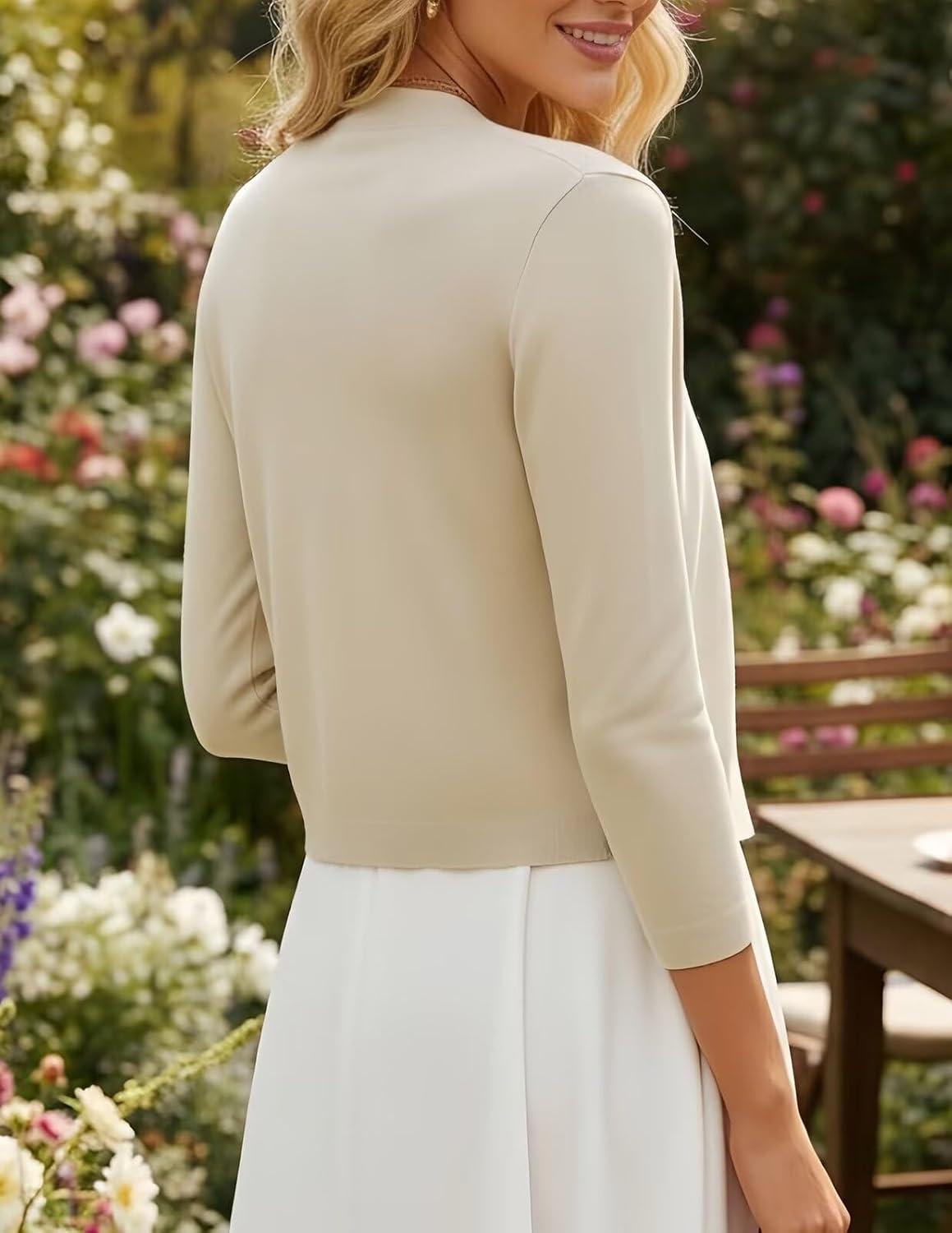 imageGRACE KARIN Womens 34 Sleeve Cropped Cardigan Sweater Lightweight Open Front Dressy Causal Shrug Spring FashionApricot