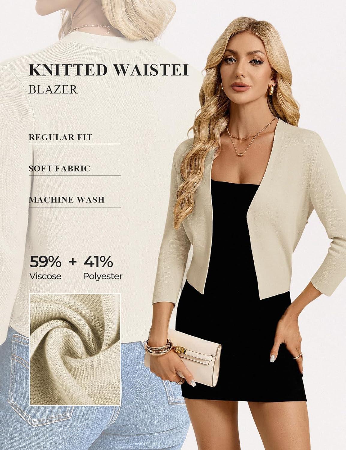 imageGRACE KARIN Womens 34 Sleeve Cropped Cardigan Sweater Lightweight Open Front Dressy Causal Shrug Spring FashionApricot