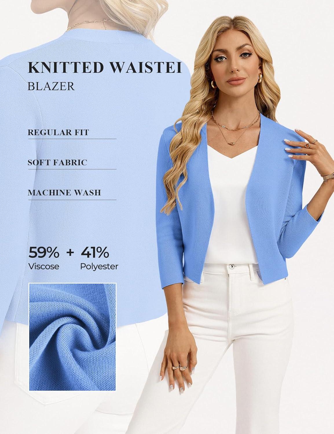 imageGRACE KARIN Womens 34 Sleeve Cropped Cardigan Sweater Lightweight Open Front Dressy Causal Shrug Spring FashionBlue