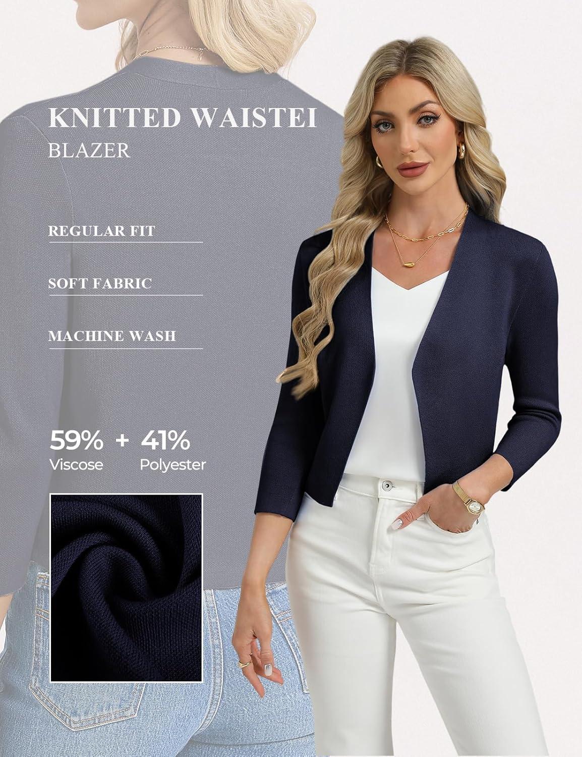 imageGRACE KARIN Womens 34 Sleeve Cropped Cardigan Sweater Lightweight Open Front Dressy Causal Shrug Spring FashionNavy Blue