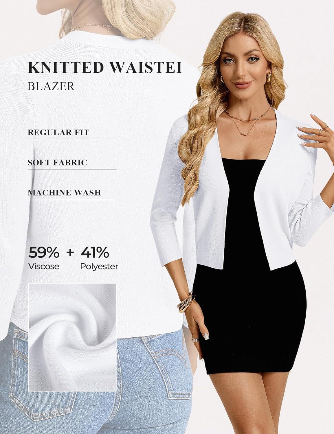 imageGRACE KARIN Womens 34 Sleeve Cropped Cardigan Sweater Lightweight Open Front Dressy Causal Shrug Spring FashionWhite