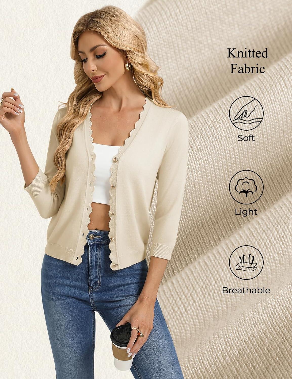 imageGRACE KARIN Womens 34 Sleeve V Neck Button Down Lightweight Cardigan Sweater Open Front Dressy Shrugs Spring FashionApricot