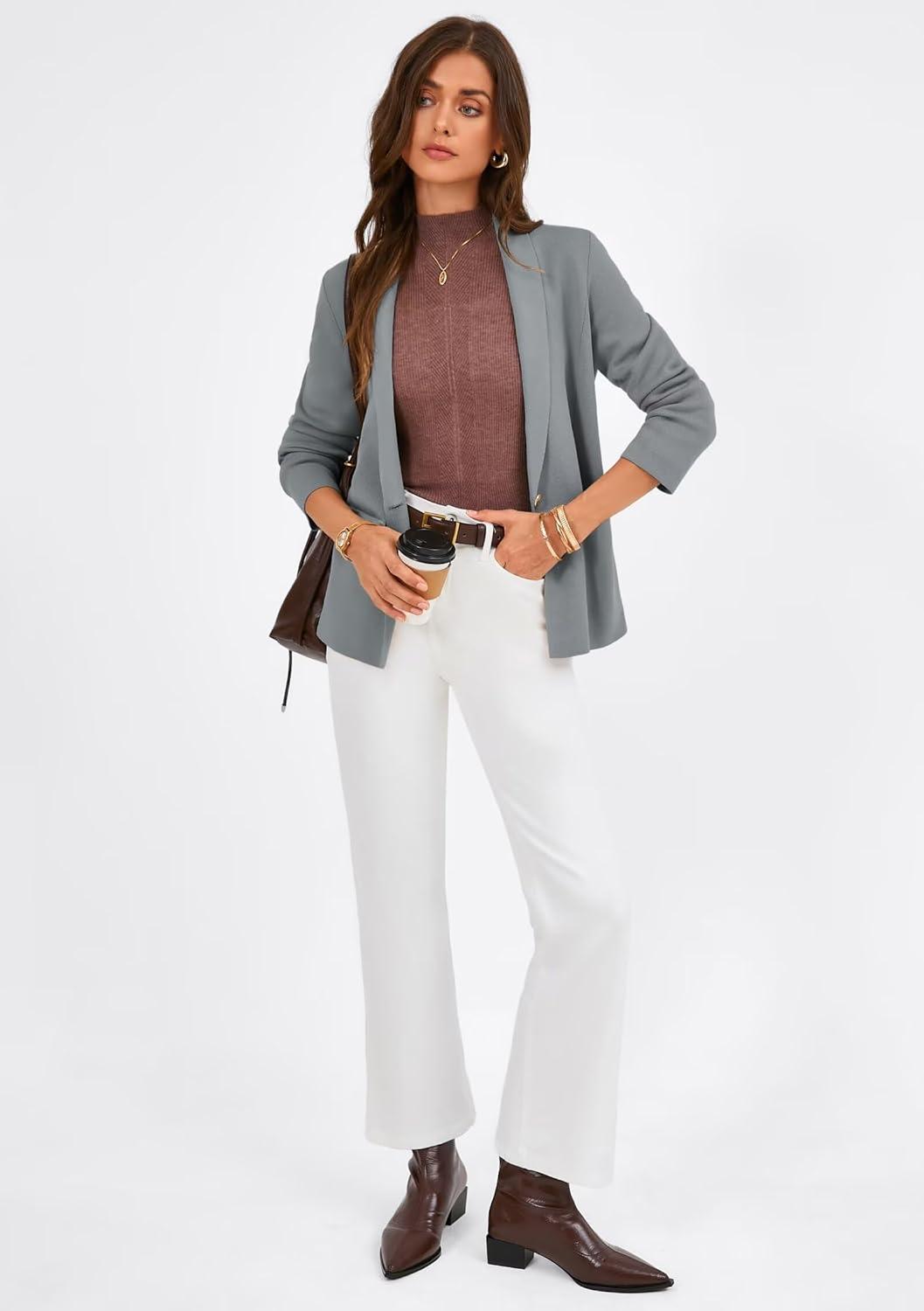 imageGRACE KARIN Womens Casual Sweater Blazer Long Sleeve Open Front Lapel Suit Jacket Lightweight Cardigan Work OfficeGrey