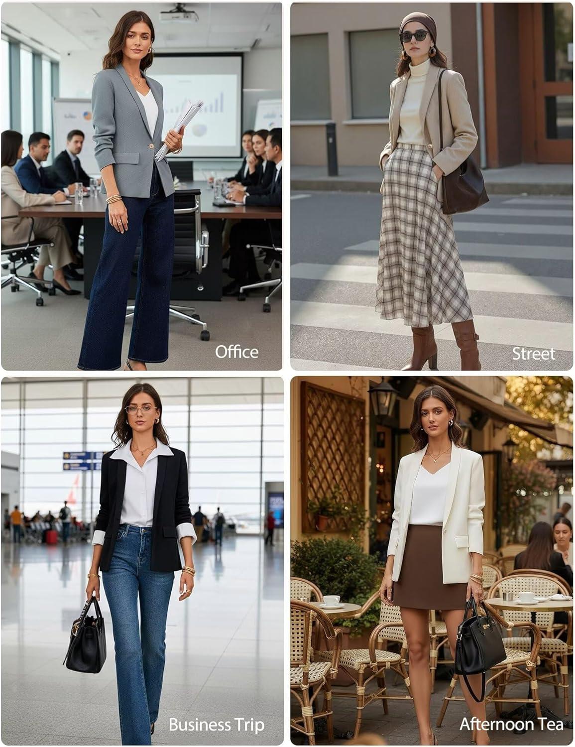 imageGRACE KARIN Womens Casual Sweater Blazer Long Sleeve Open Front Lapel Suit Jacket Lightweight Cardigan Work OfficeGrey