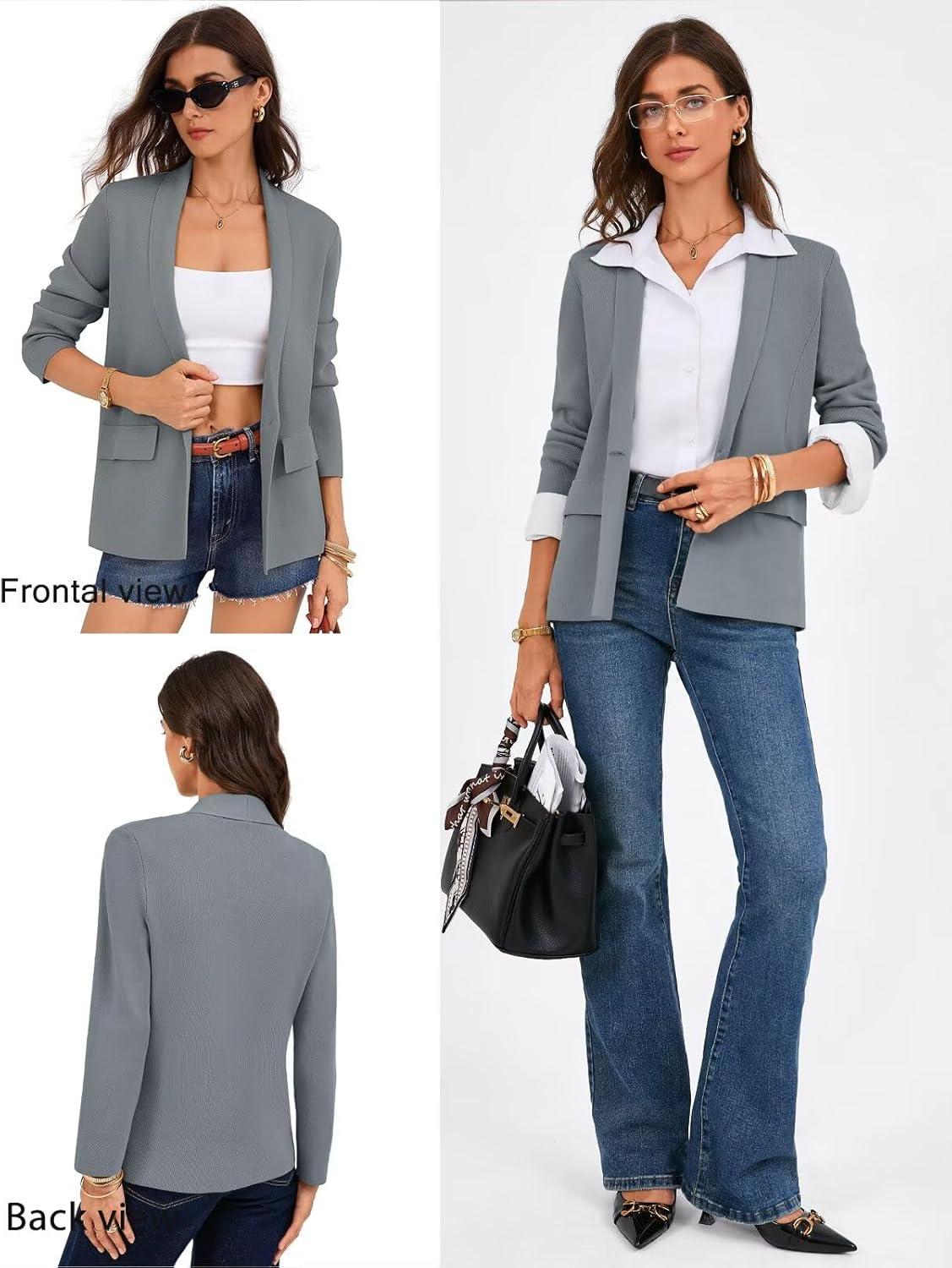 imageGRACE KARIN Womens Casual Sweater Blazer Long Sleeve Open Front Lapel Suit Jacket Lightweight Cardigan Work OfficeGrey