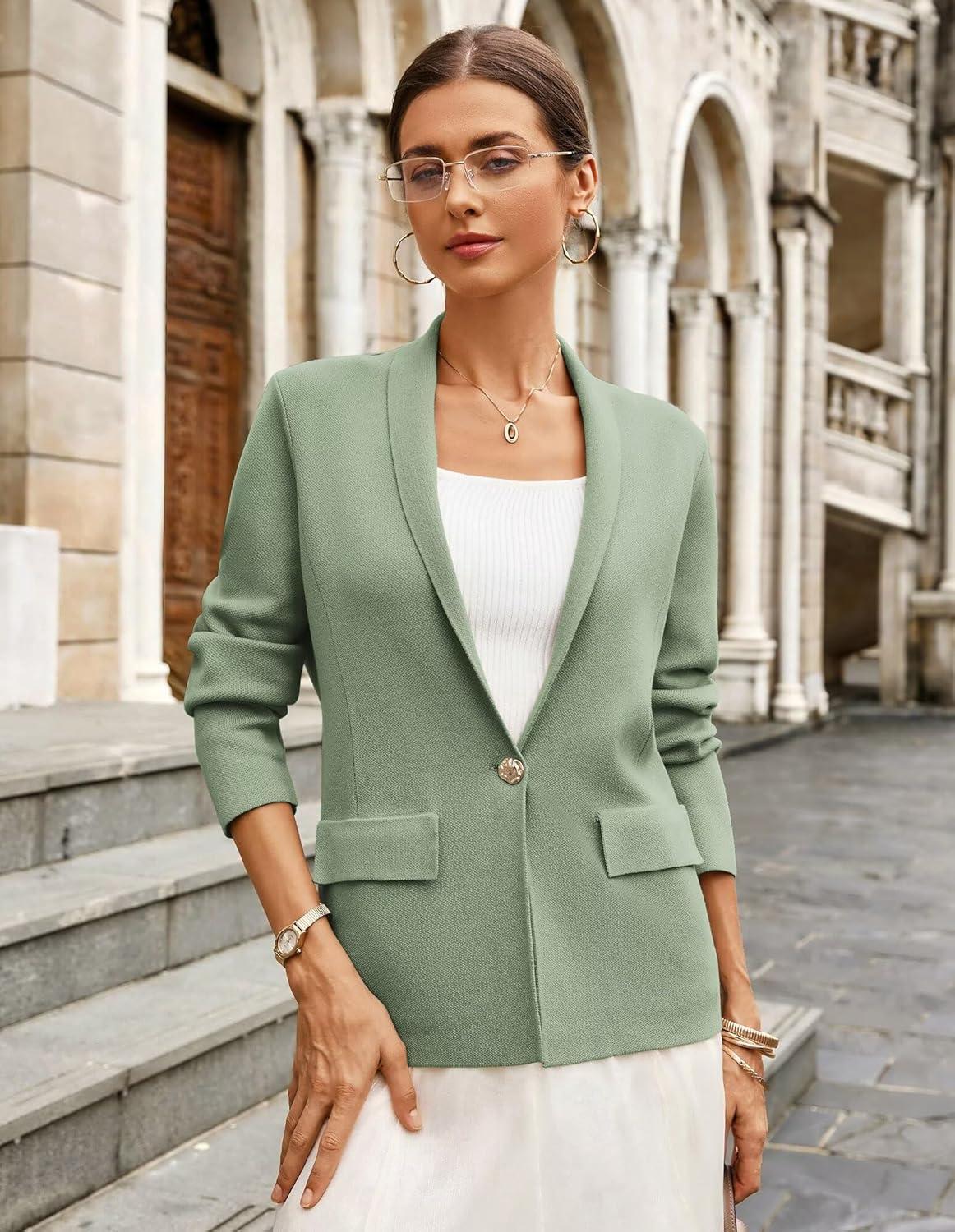 imageGRACE KARIN Womens Casual Sweater Blazer Long Sleeve Open Front Lapel Suit Jacket Lightweight Cardigan Work OfficeMuted Green
