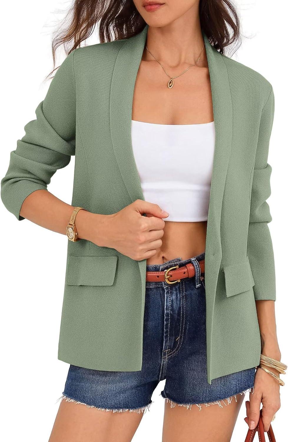 imageGRACE KARIN Womens Casual Sweater Blazer Long Sleeve Open Front Lapel Suit Jacket Lightweight Cardigan Work OfficeMuted Green