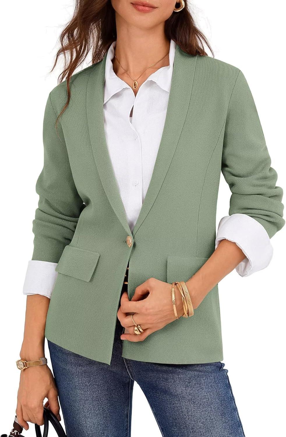 imageGRACE KARIN Womens Casual Sweater Blazer Long Sleeve Open Front Lapel Suit Jacket Lightweight Cardigan Work OfficeMuted Green