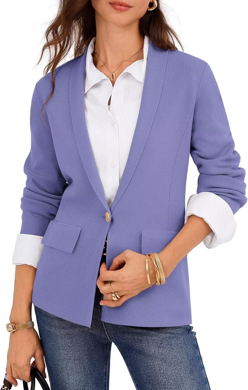 imageGRACE KARIN Womens Casual Sweater Blazer Long Sleeve Open Front Lapel Suit Jacket Lightweight Cardigan Work OfficePurple