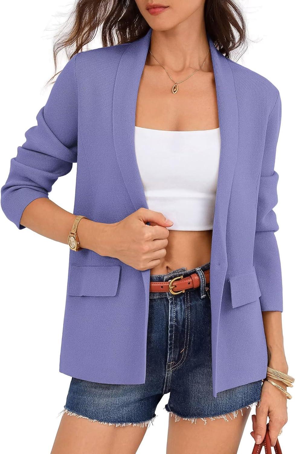 imageGRACE KARIN Womens Casual Sweater Blazer Long Sleeve Open Front Lapel Suit Jacket Lightweight Cardigan Work OfficePurple