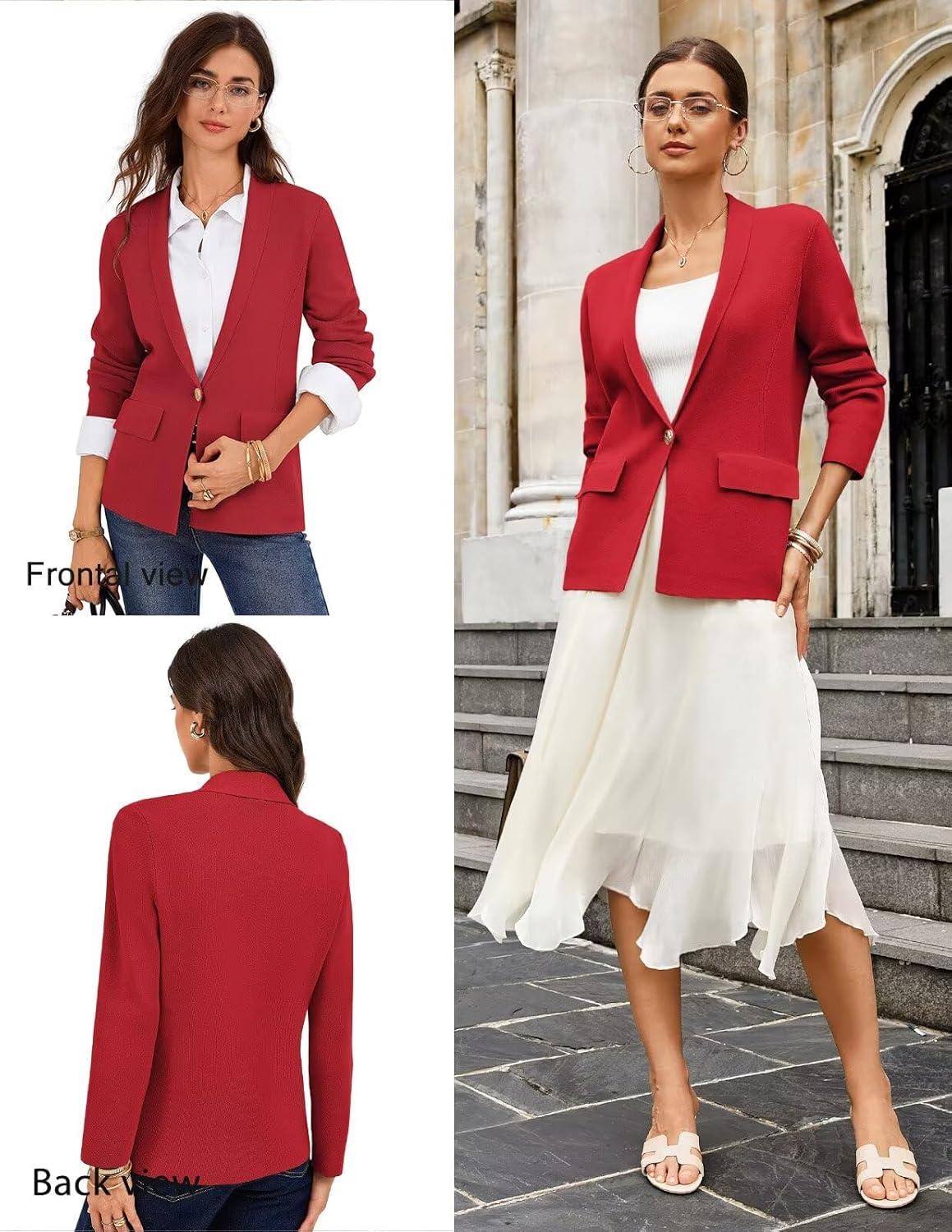 imageGRACE KARIN Womens Casual Sweater Blazer Long Sleeve Open Front Lapel Suit Jacket Lightweight Cardigan Work OfficeRed