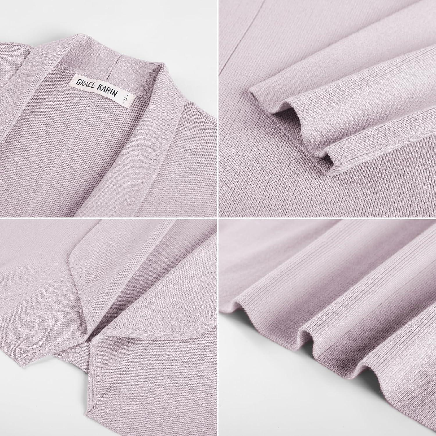 imageGRACE KARIN Womens Cropped Sweater Blazer Lightweight Cardigan Dressy Work Long Sleeve Shrug Knit Blazer Business CasualLight Purple