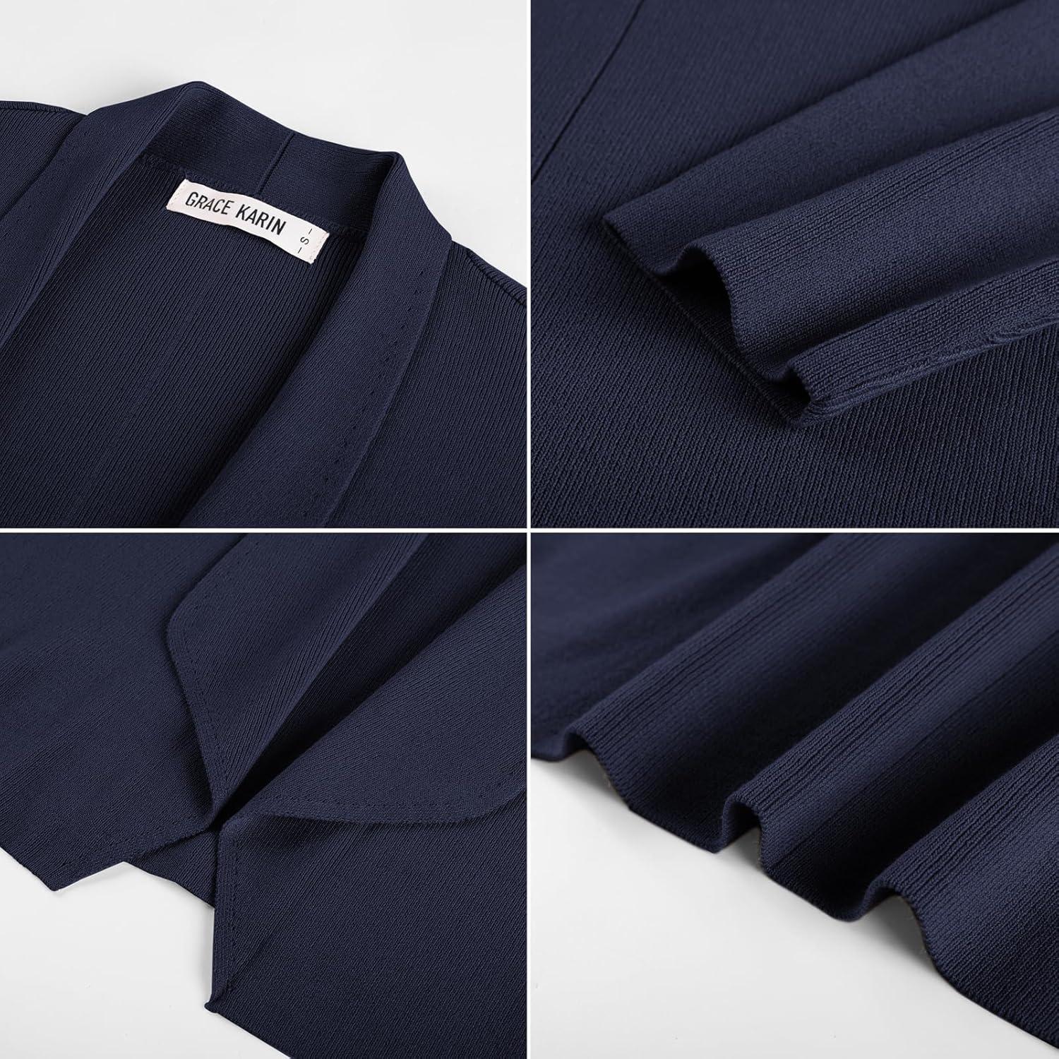imageGRACE KARIN Womens Cropped Sweater Blazer Lightweight Cardigan Dressy Work Long Sleeve Shrug Knit Blazer Business CasualNavy Blue