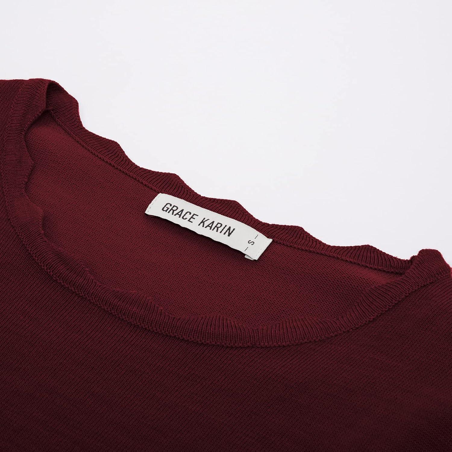 imageGRACE KARIN Womens High Stretchy Long Sleeve Pullover Sweater Blouse TopDark Wine