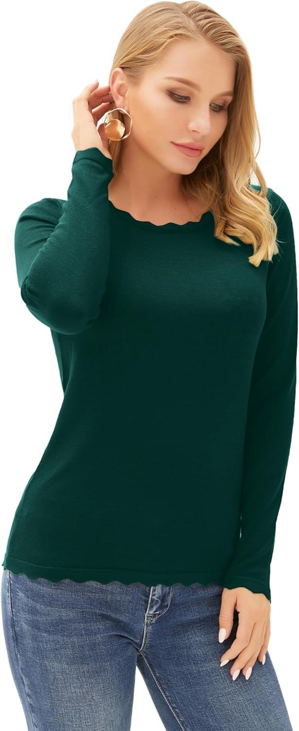 imageGRACE KARIN Womens High Stretchy Long Sleeve Pullover Sweater Blouse TopDeep Green