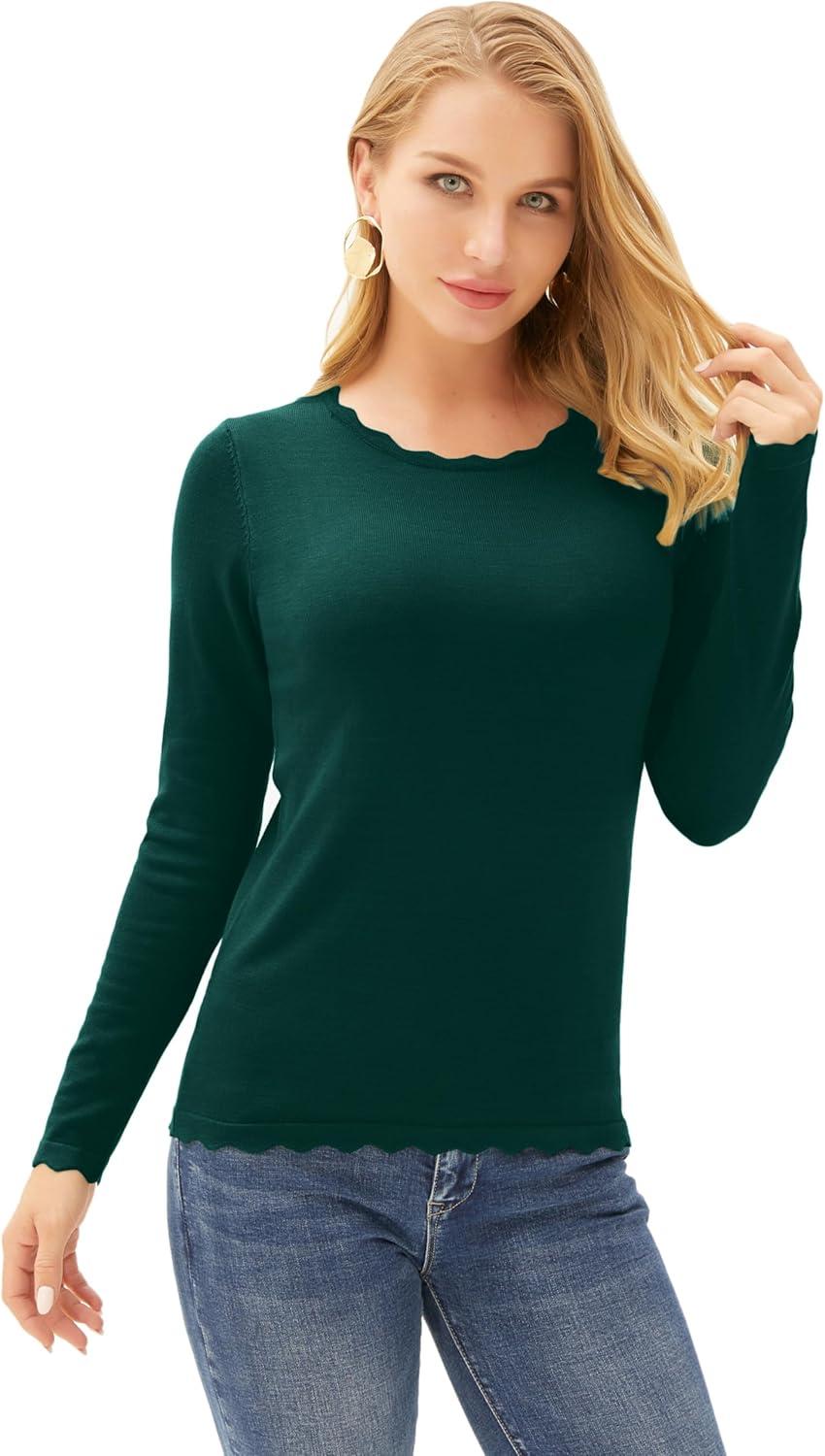 imageGRACE KARIN Womens High Stretchy Long Sleeve Pullover Sweater Blouse TopDeep Green