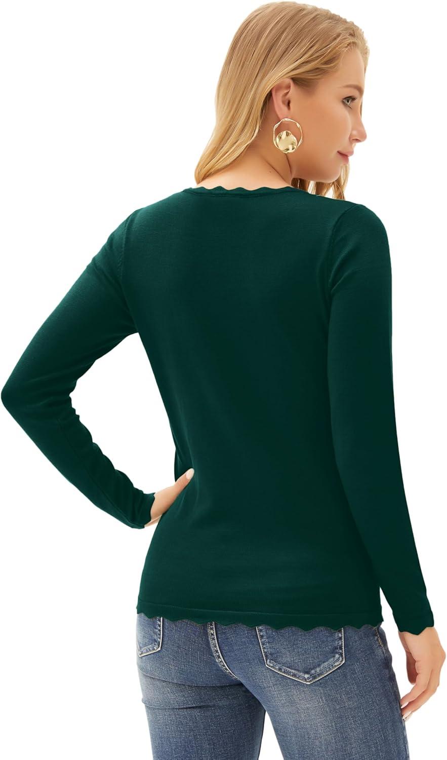 imageGRACE KARIN Womens High Stretchy Long Sleeve Pullover Sweater Blouse TopDeep Green