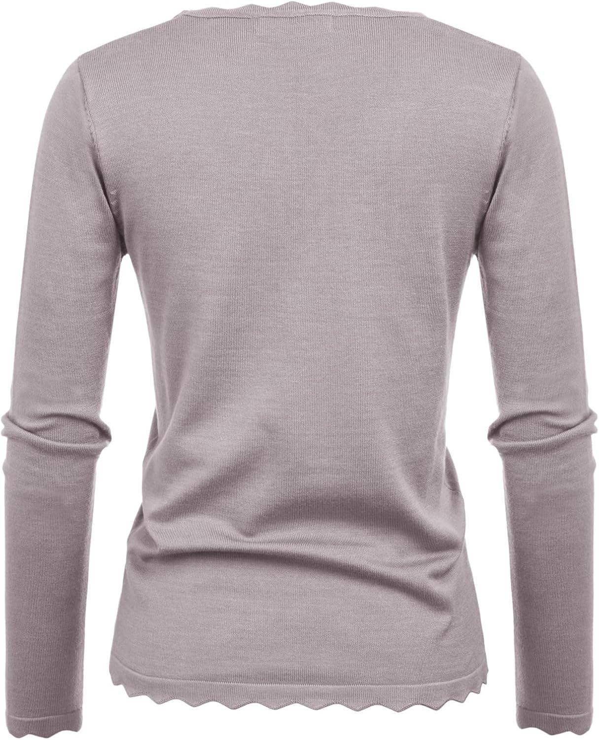 imageGRACE KARIN Womens High Stretchy Long Sleeve Pullover Sweater Blouse TopGray Pink
