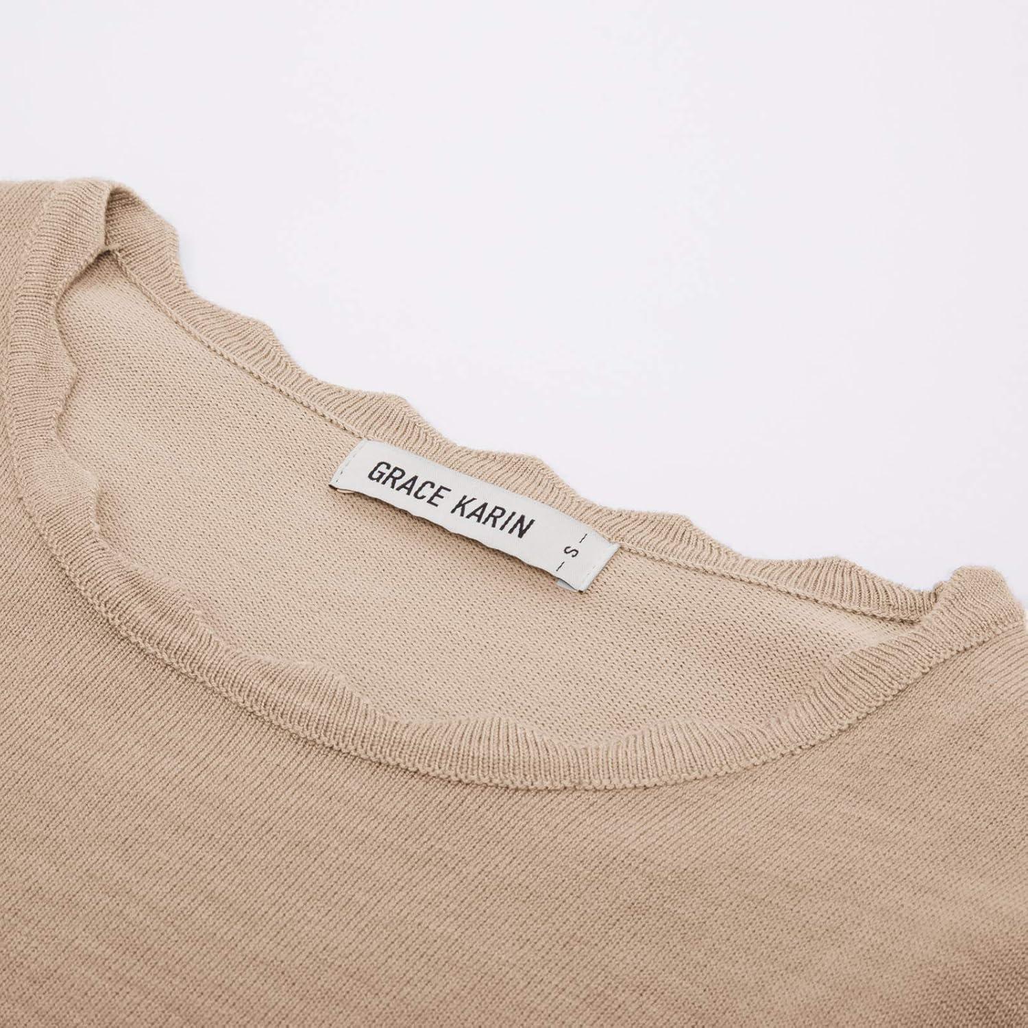 imageGRACE KARIN Womens High Stretchy Long Sleeve Pullover Sweater Blouse TopKhaki