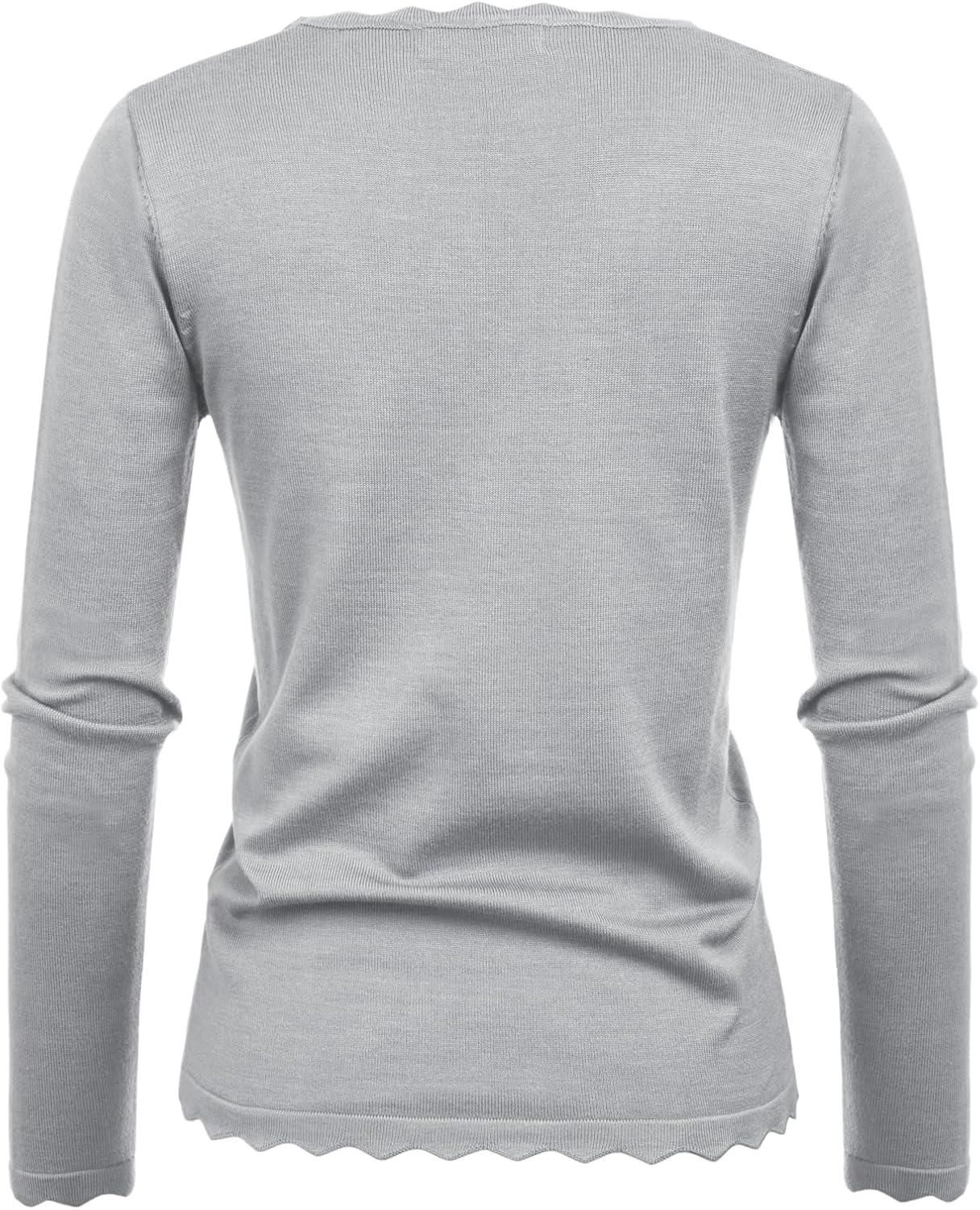 imageGRACE KARIN Womens High Stretchy Long Sleeve Pullover Sweater Blouse TopLight Grey