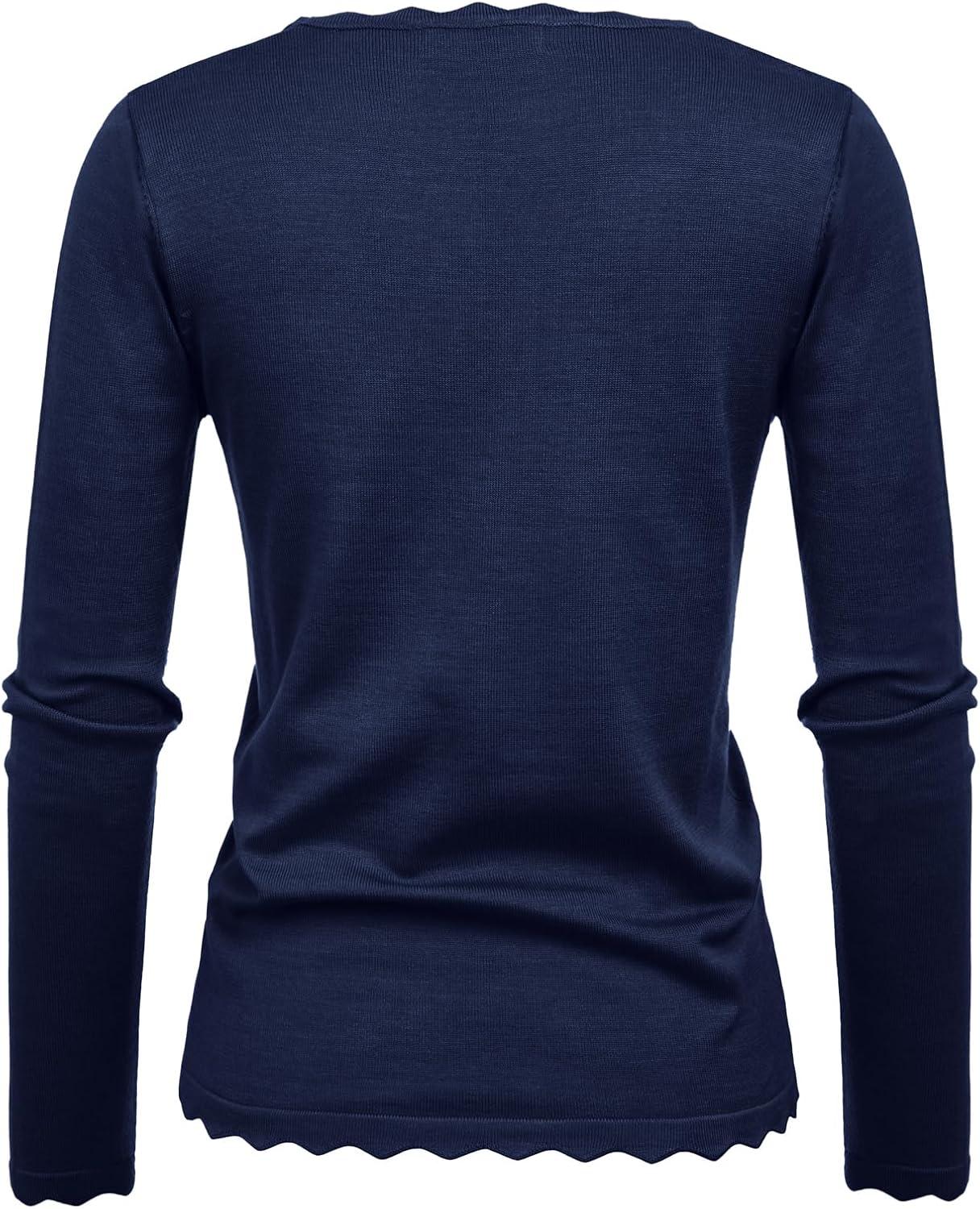 imageGRACE KARIN Womens High Stretchy Long Sleeve Pullover Sweater Blouse TopNavy Blue3