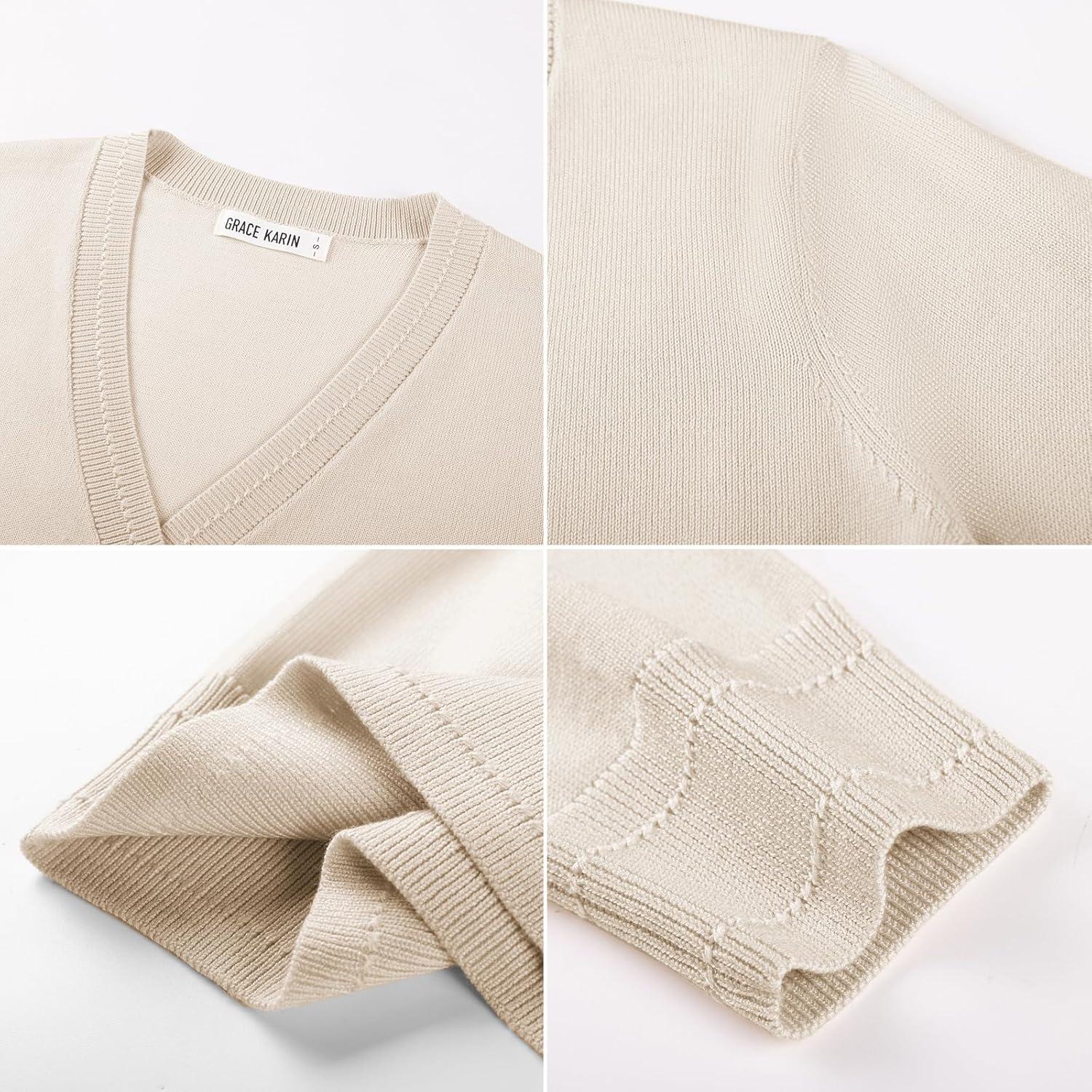 imageGRACE KARIN Womens Lightweight Cardigan Sweaters Trendy Button Up VNeck Knit Cardigans Shrug Spring Fashion ClothesLight Beige