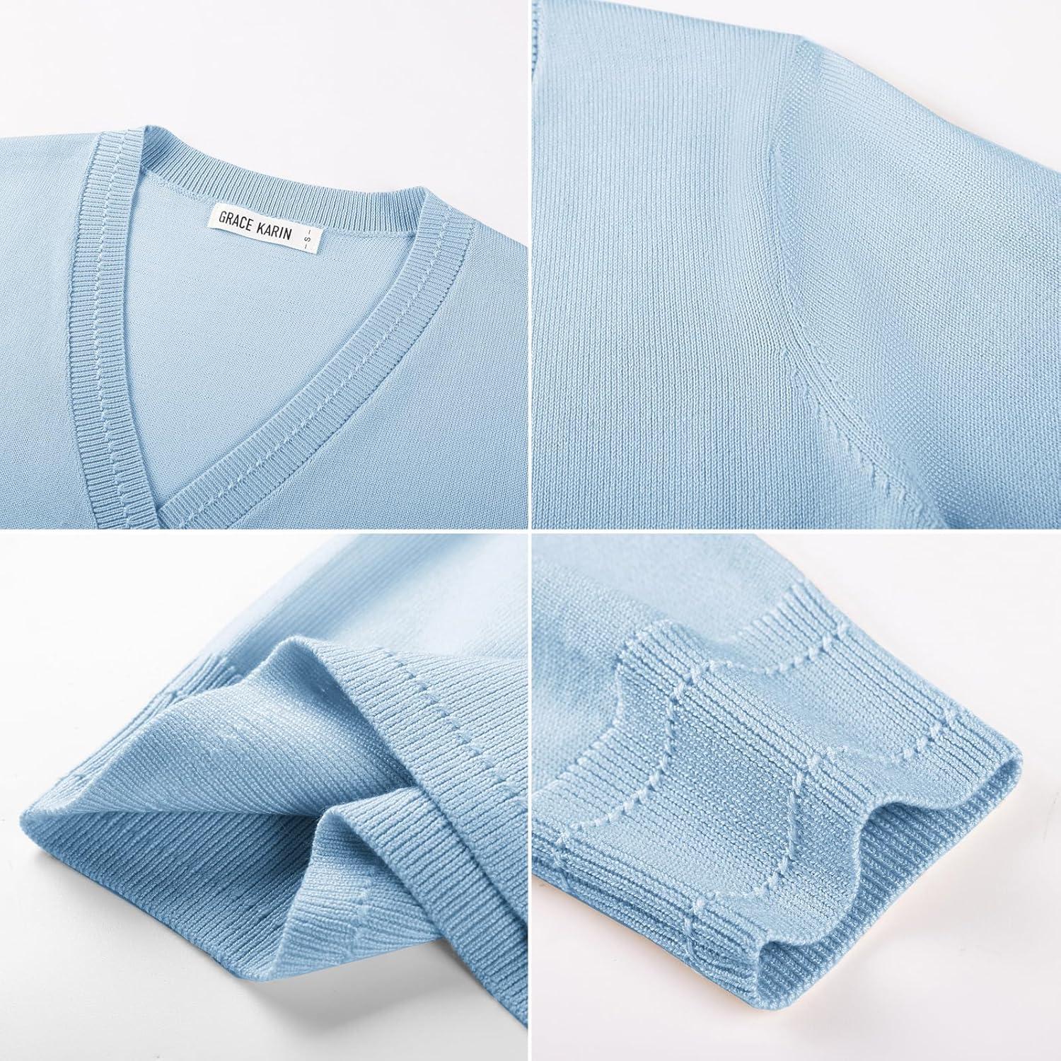 imageGRACE KARIN Womens Lightweight Cardigan Sweaters Trendy Button Up VNeck Knit Cardigans Shrug Spring Fashion ClothesLight Blue