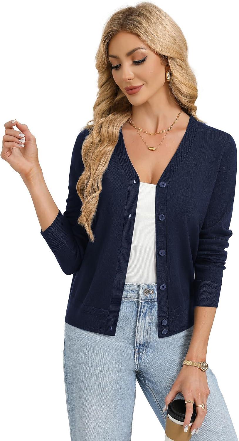 imageGRACE KARIN Womens Lightweight Cardigan Sweaters Trendy Button Up VNeck Knit Cardigans Shrug Spring Fashion ClothesNavy Blue