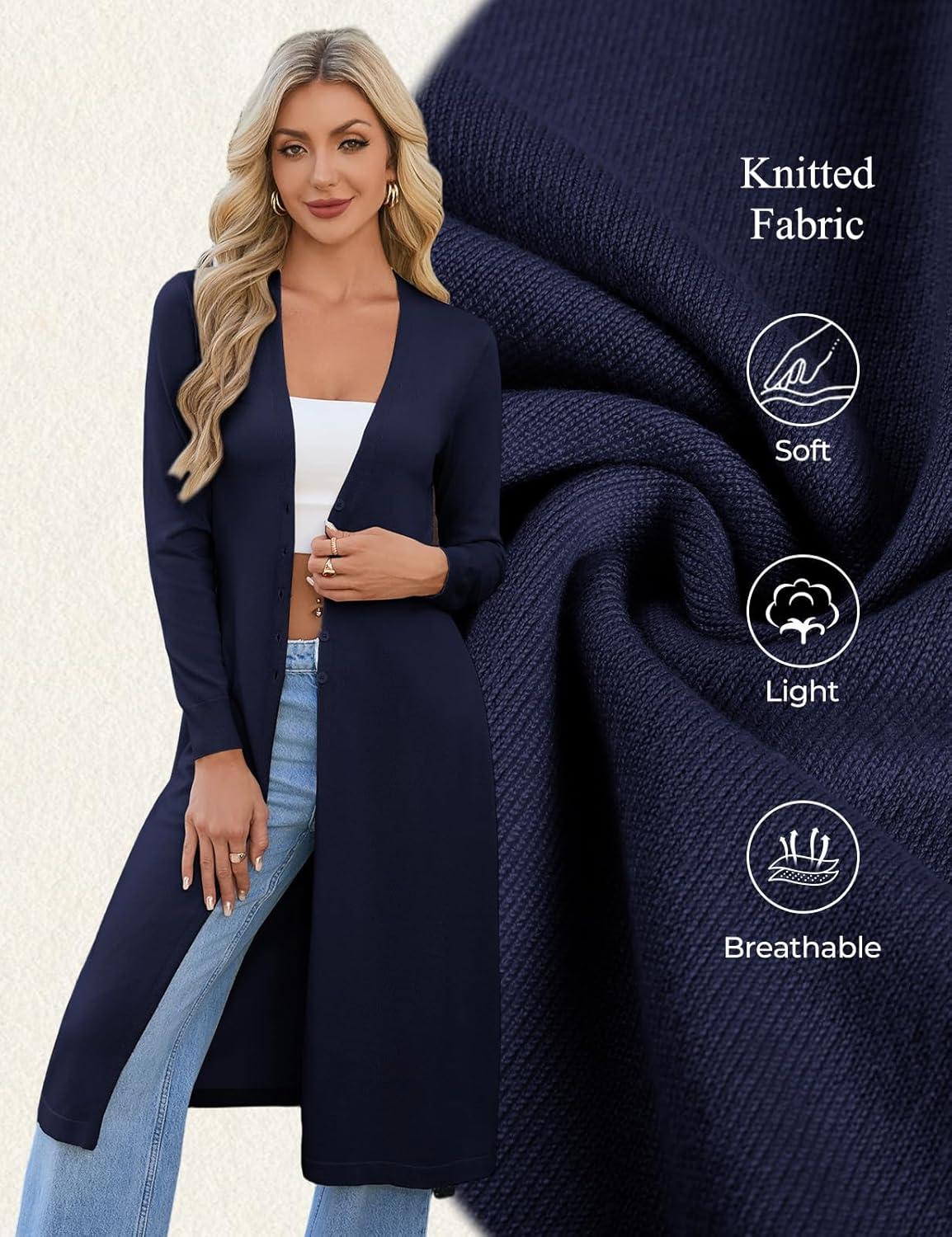 imageGRACE KARIN Womens Long Cardigan Trendy Lightweight Knit Dusters Coat V Neck Button Up Sweater Maxi DressNavy Blue