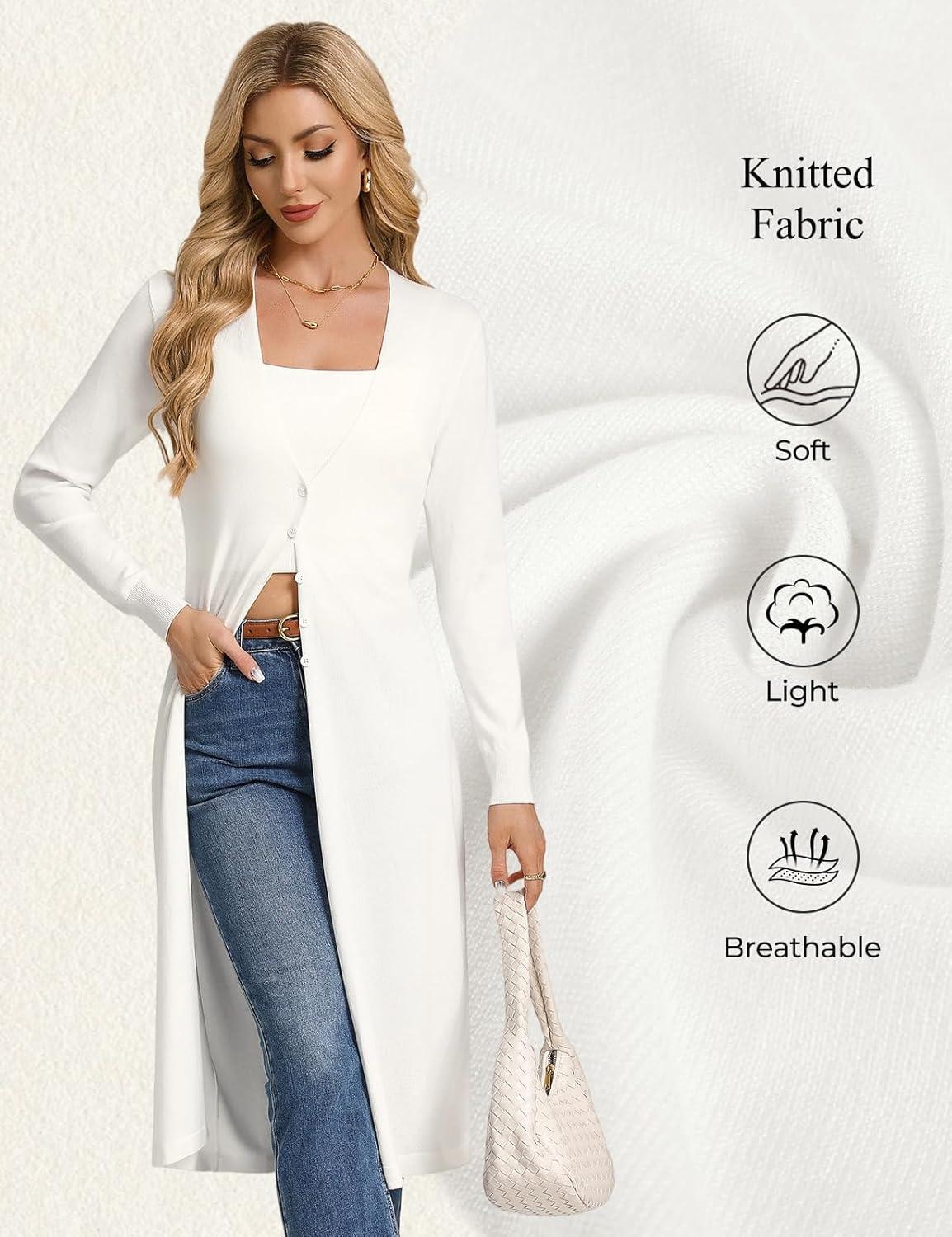imageGRACE KARIN Womens Long Cardigan Trendy Lightweight Knit Dusters Coat V Neck Button Up Sweater Maxi DressWhite
