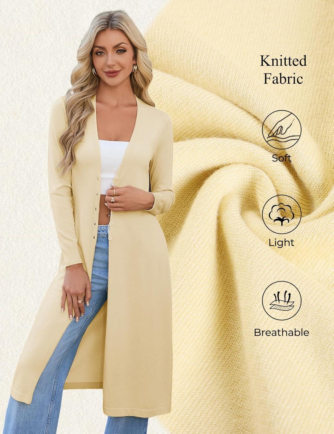 imageGRACE KARIN Womens Long Cardigan Trendy Lightweight Knit Dusters Coat V Neck Button Up Sweater Maxi DressYellow