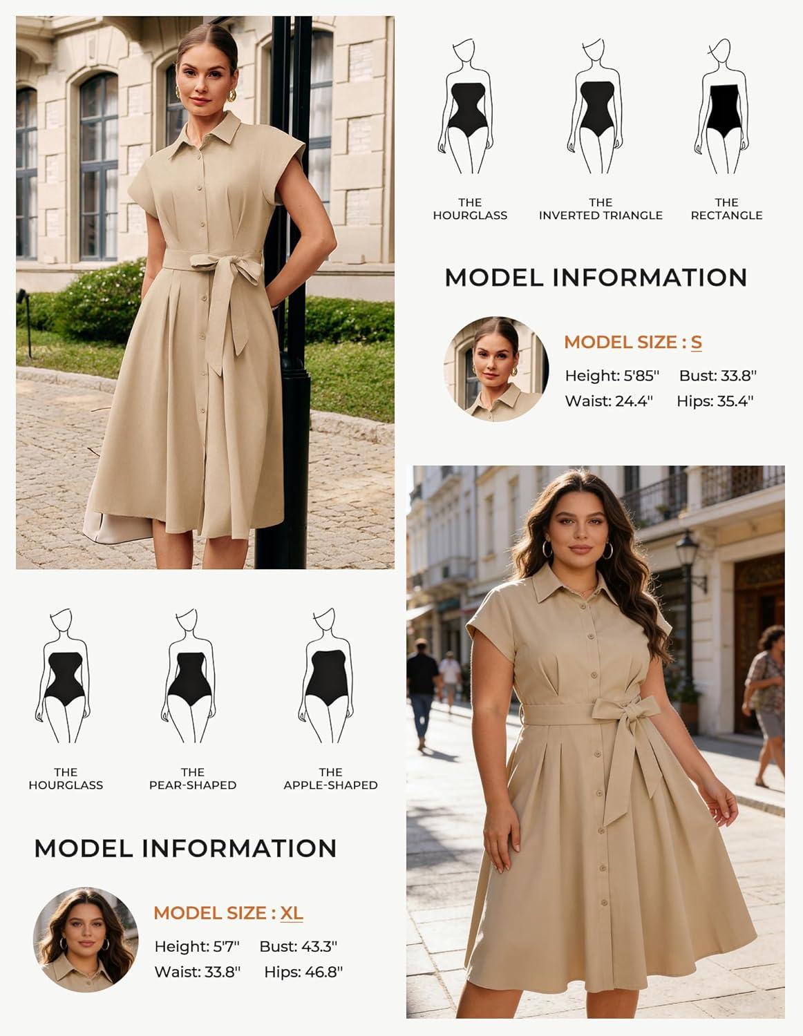 imageGRACE KARIN Womens Short Sleeve Shirt Dresses 2026 Summer Midi Button Down Dress Work Business Casual Dress with PocketsLight Khaki